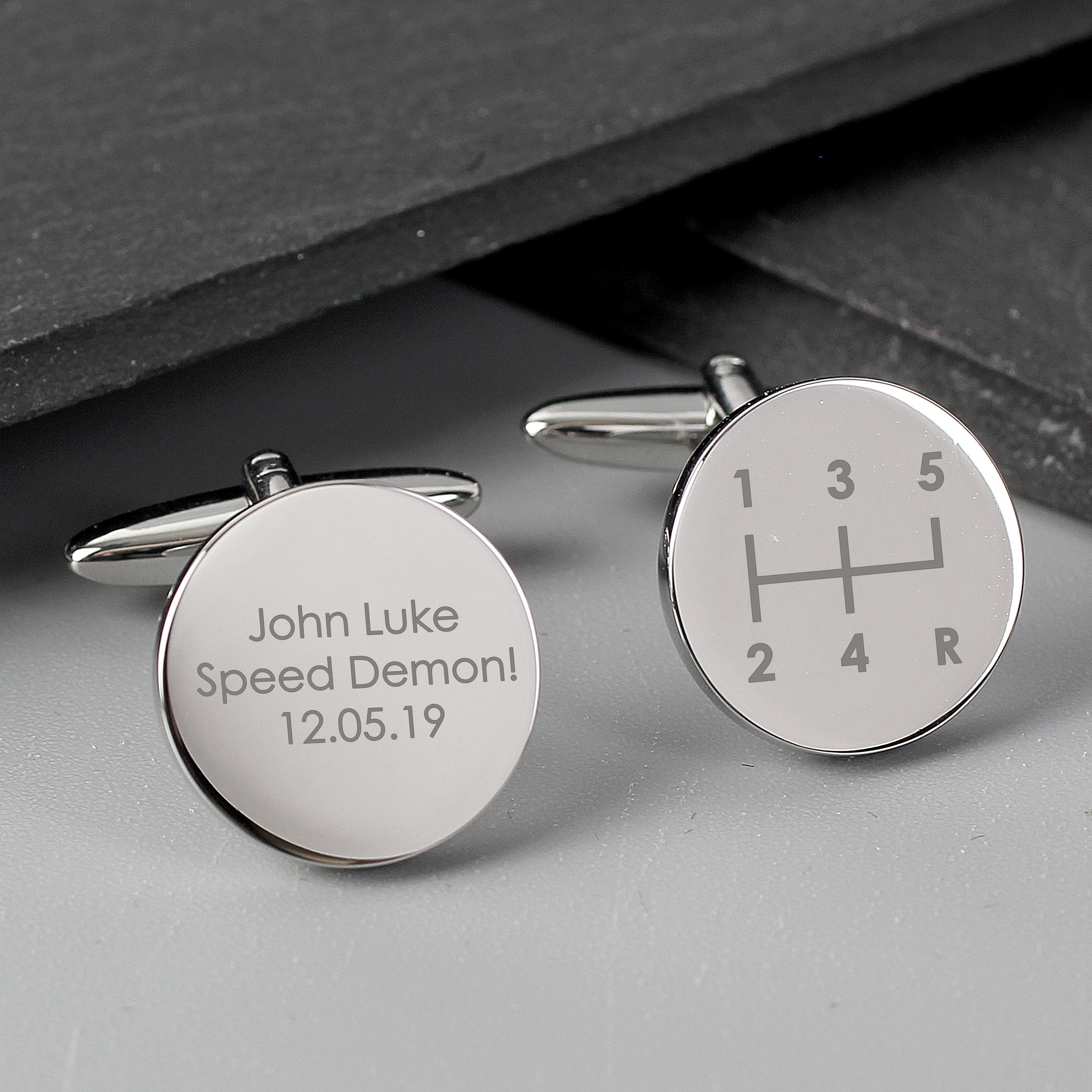 Personalised Gear Stick Round Cufflinks