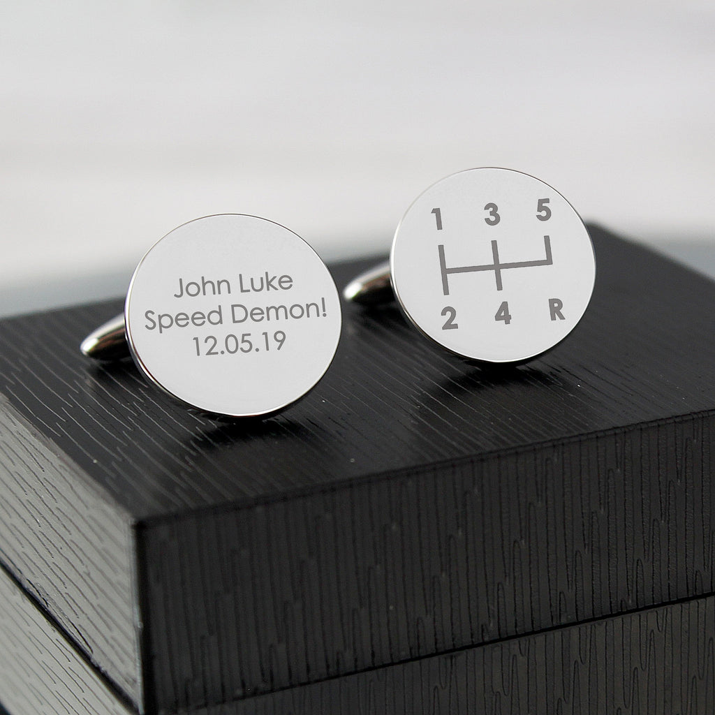 Personalised Gear Stick Round Cufflinks