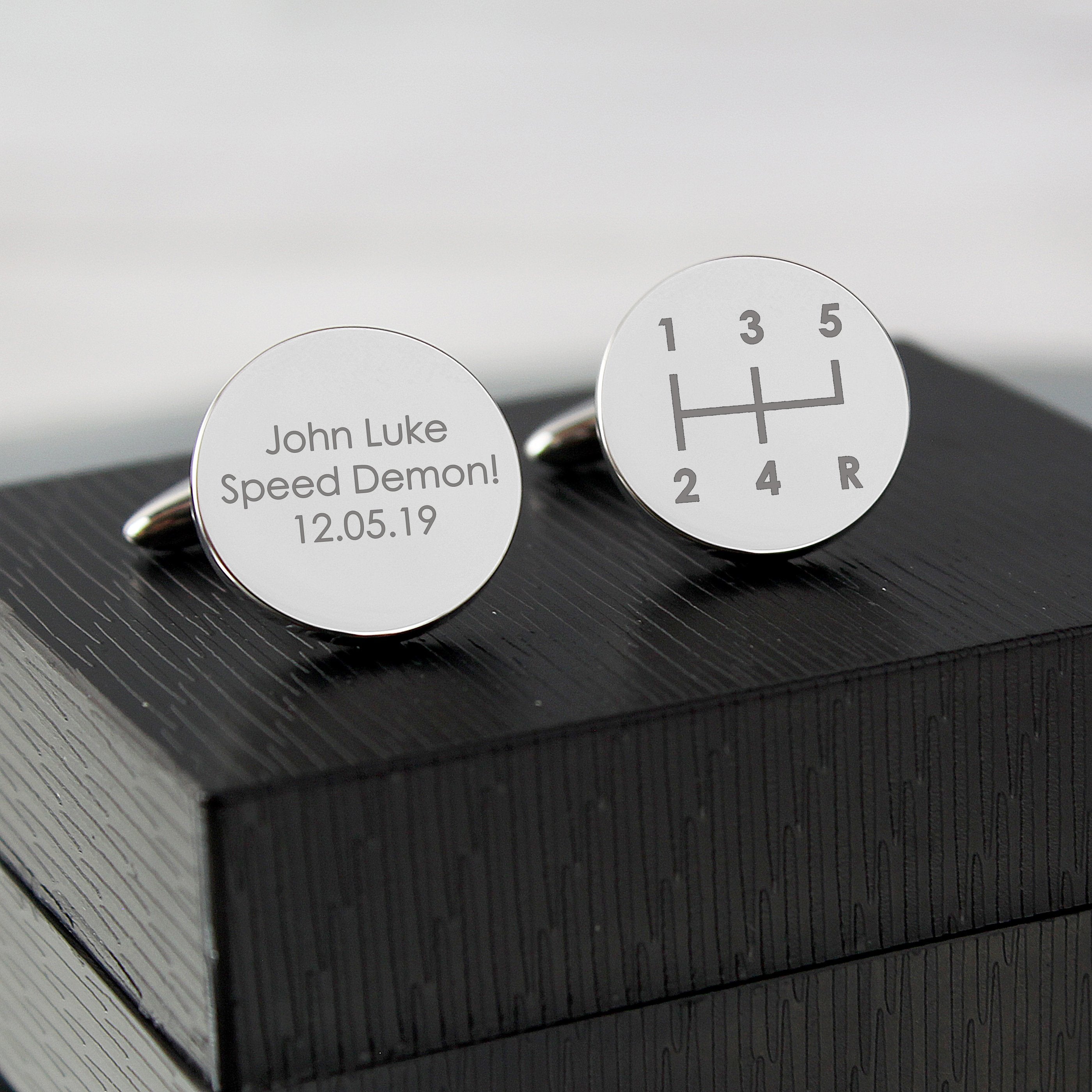 Personalised Gear Stick Round Cufflinks