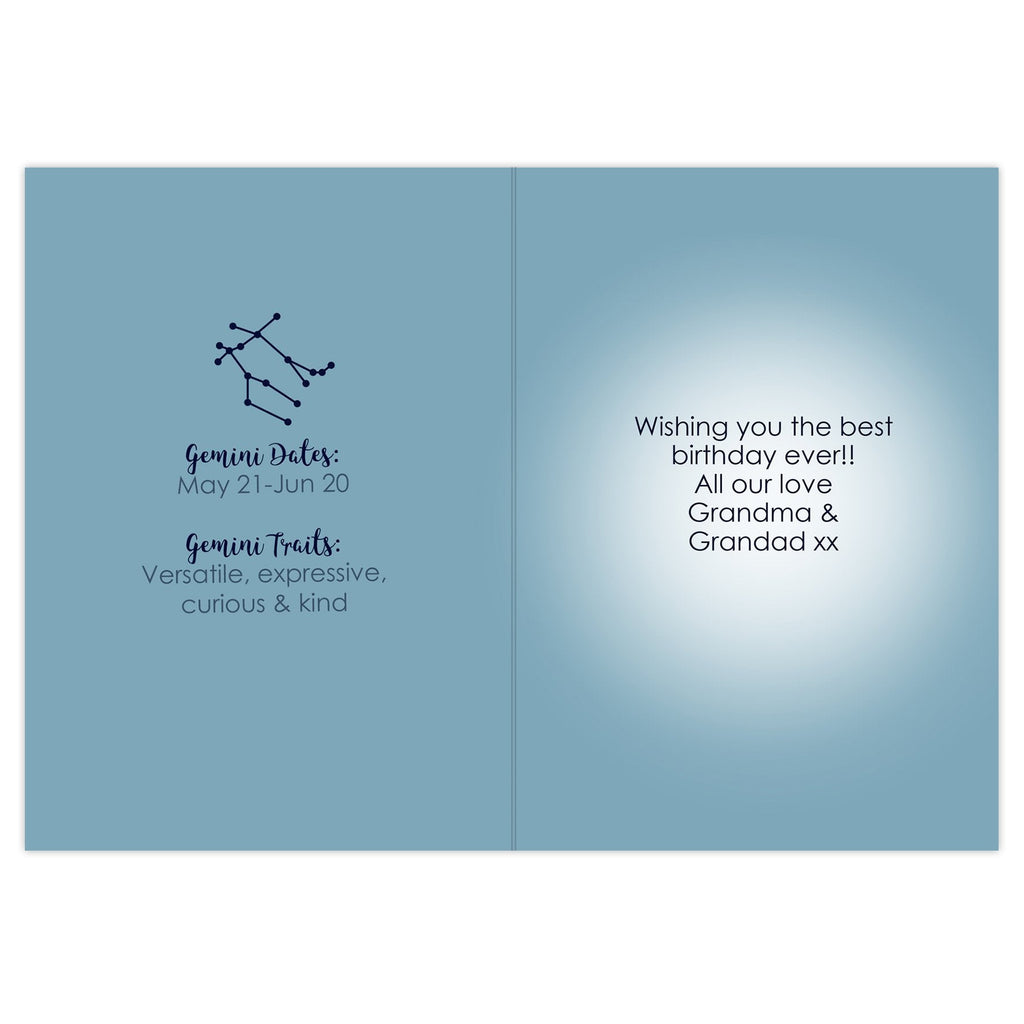 Personalised Gemini Zodiac Star Sign Card (May 21st - June 20th)
