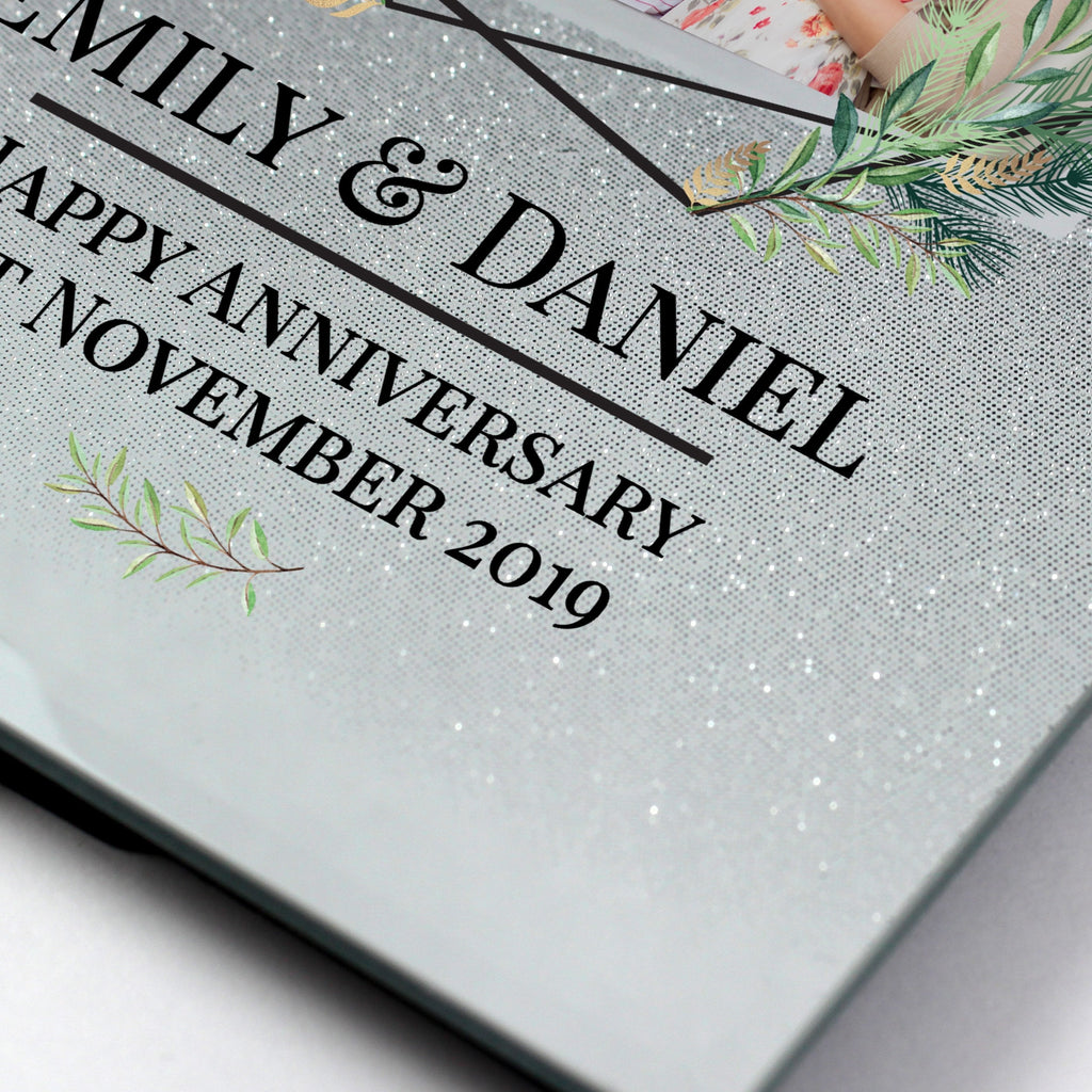 Personalised Geo Leaves 4x4 Inch Glitter Glass Photo Frame