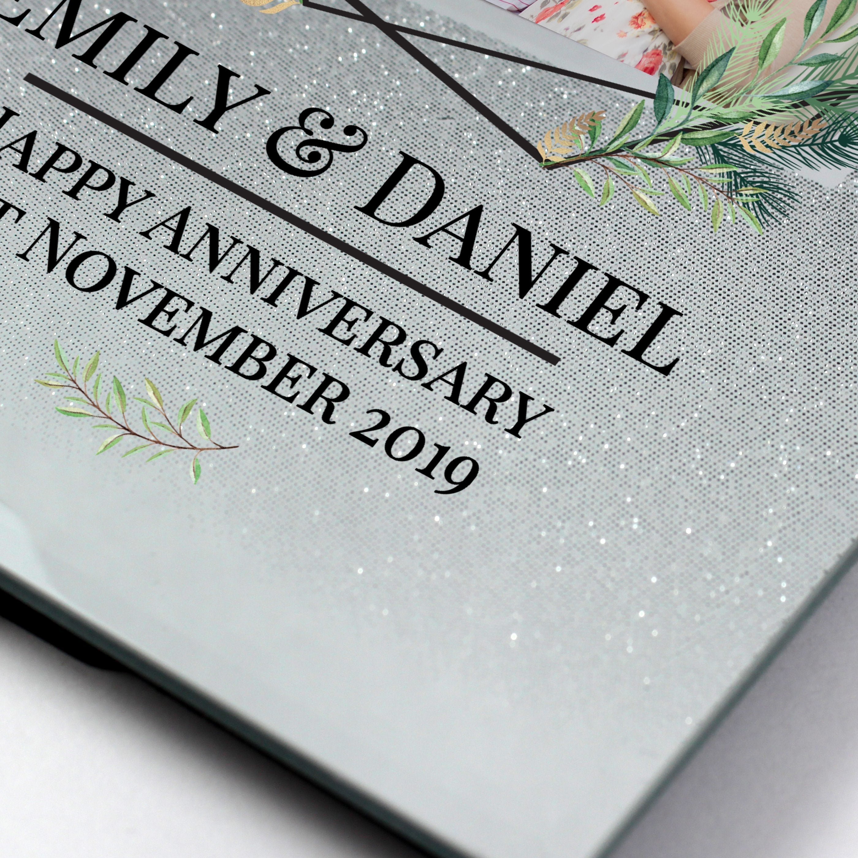 Personalised Geo Leaves 4x4 Inch Glitter Glass Photo Frame