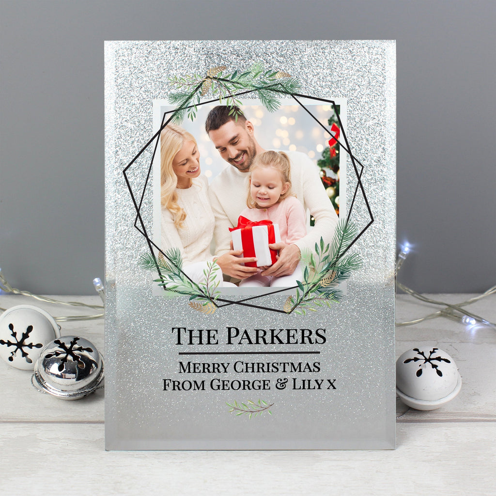 Personalised Geo Leaves 4x4 Inch Glitter Glass Photo Frame