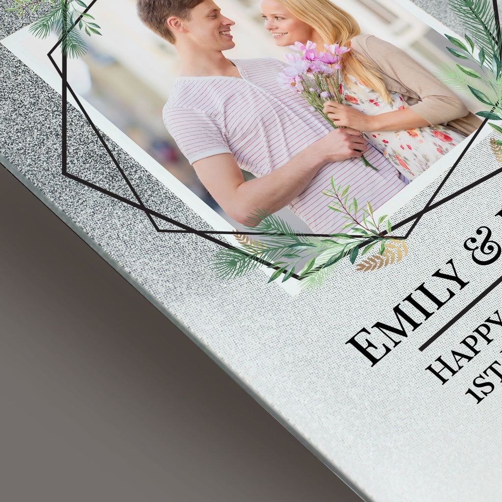 Personalised Geo Leaves 4x4 Inch Glitter Glass Photo Frame