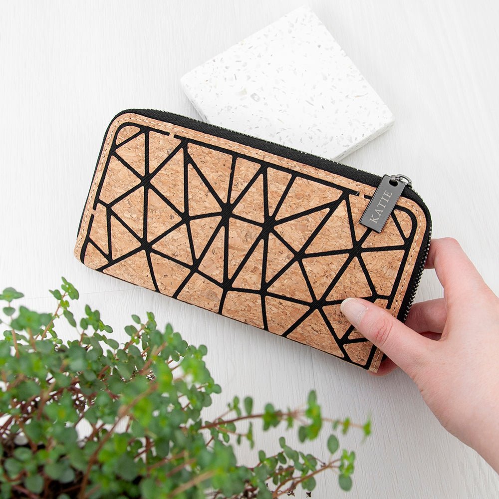 Personalised Geometric Cork Zip Wallet