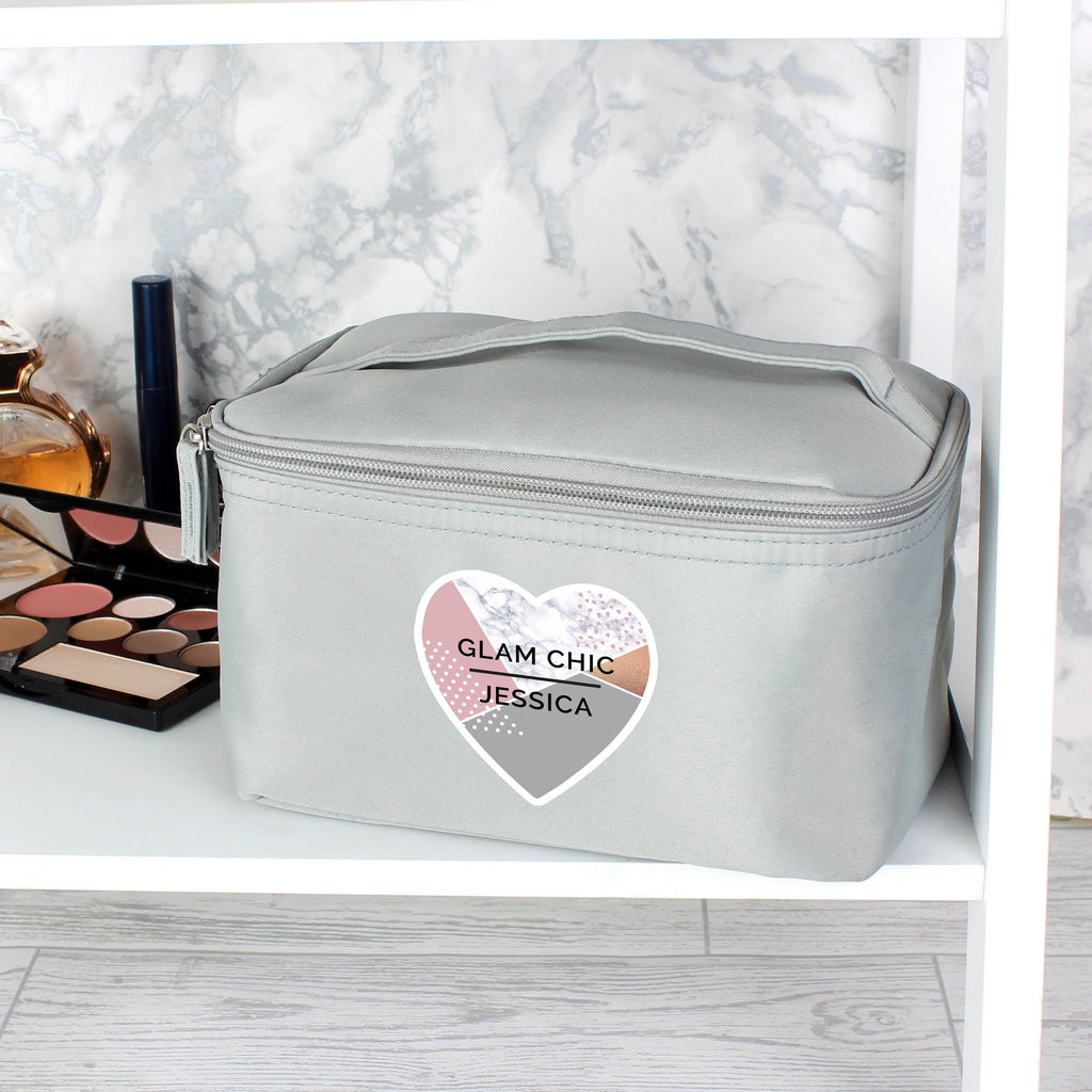Personalised Geometric Grey Vanity Bag