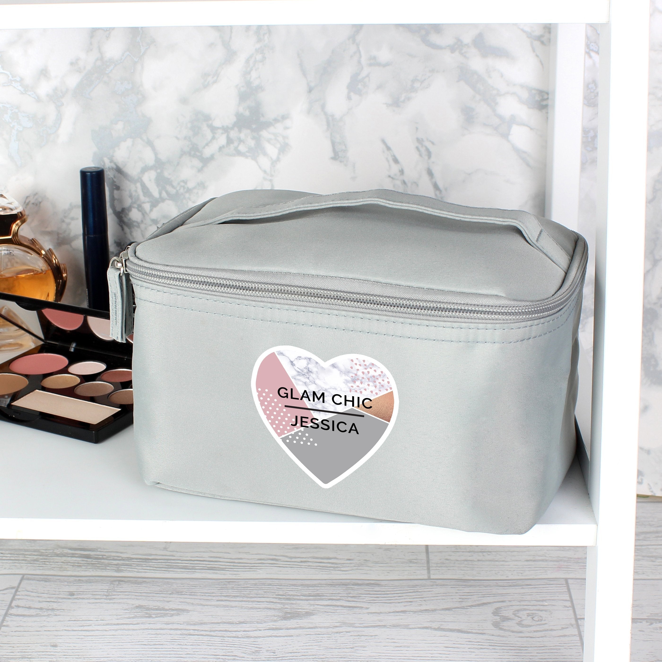 Personalised Geometric Grey Vanity Bag