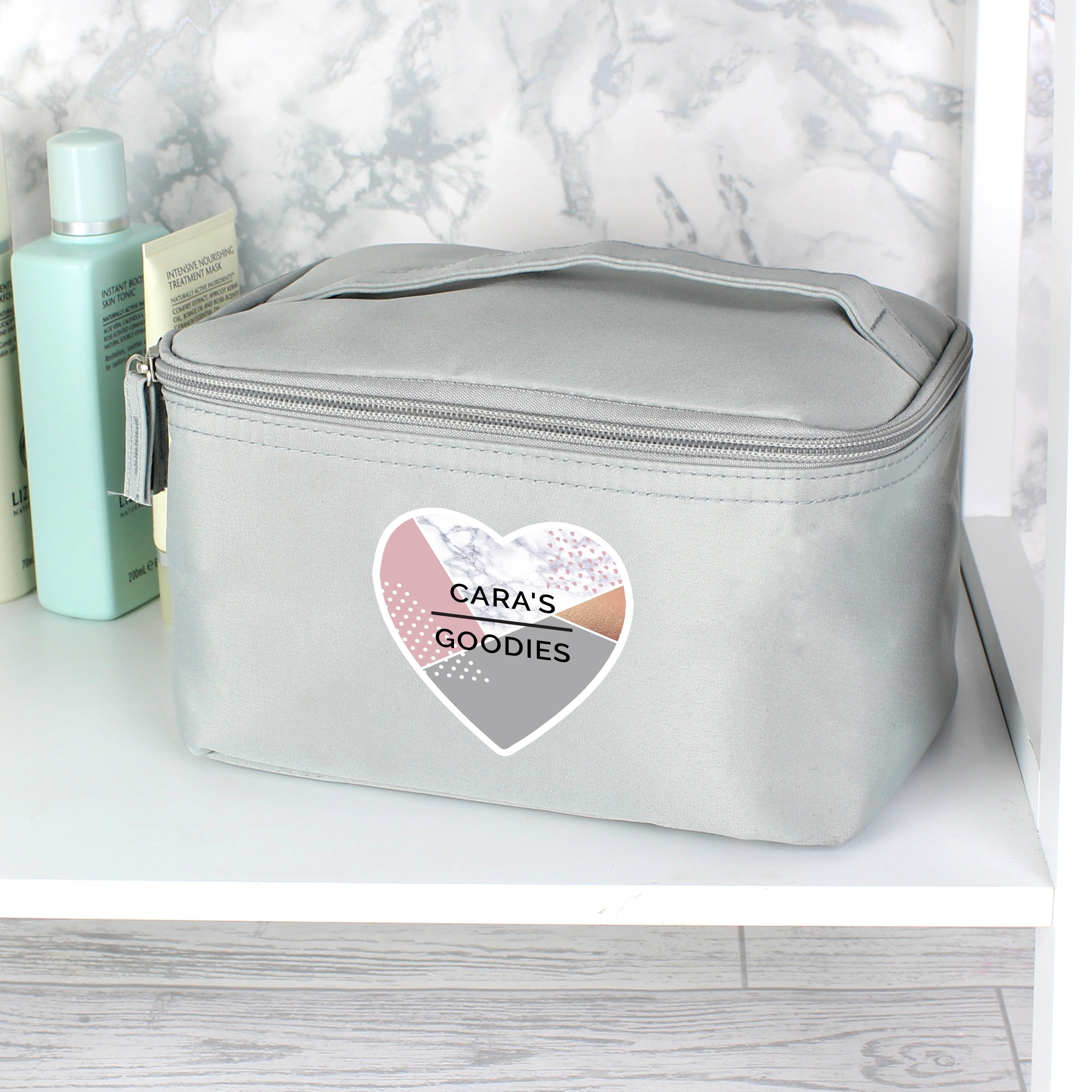 Personalised Geometric Grey Vanity Bag
