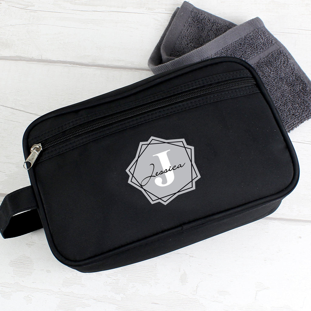 Personalised Geometric Initial Black Vanity Bag