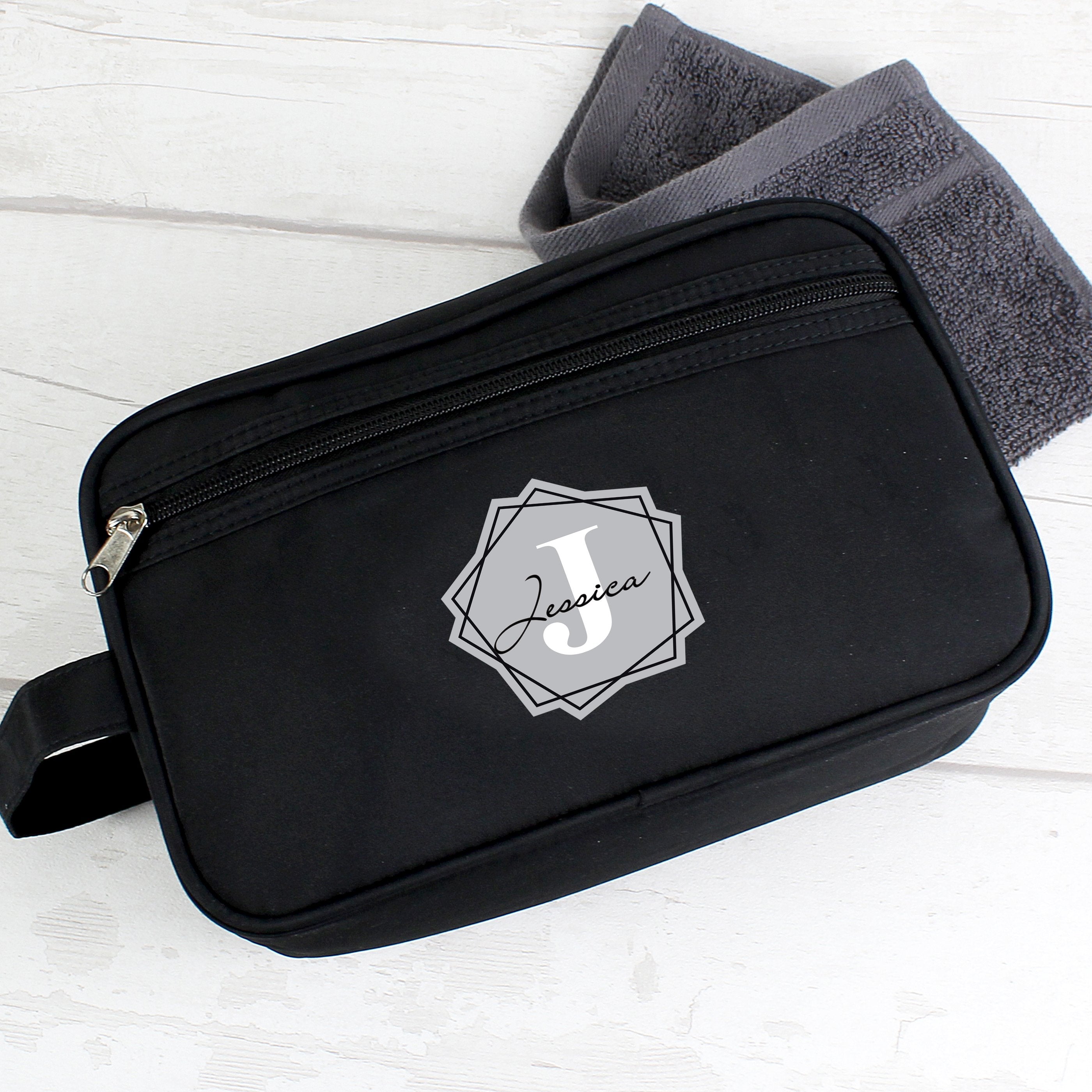 Personalised Geometric Initial Black Vanity Bag