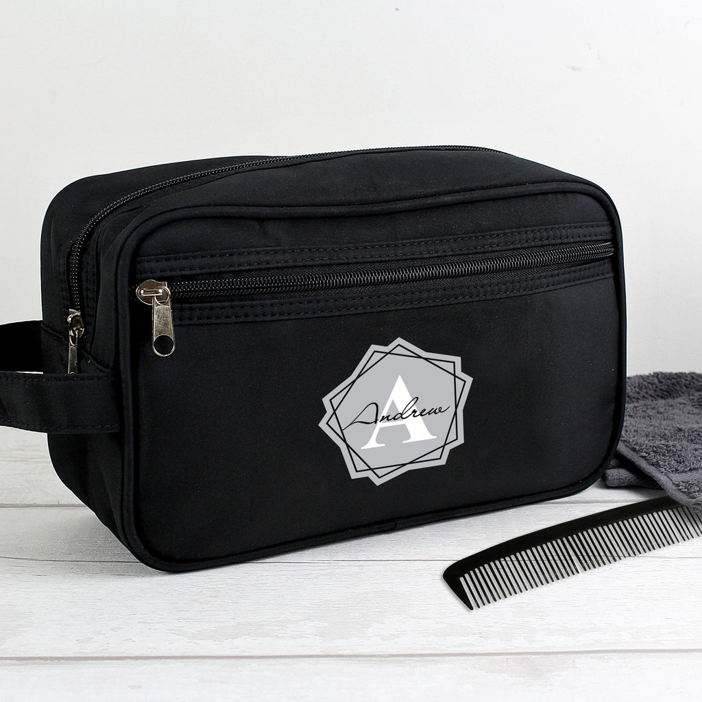 Personalised Geometric Initial Black Vanity Bag
