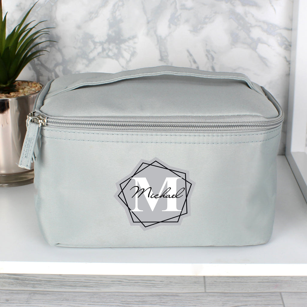 Personalised Geometric Initial Grey Vanity Bag