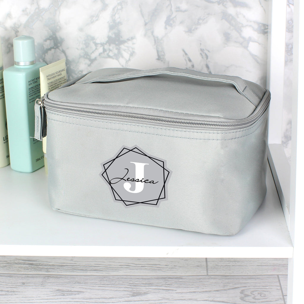 Personalised Geometric Initial Grey Vanity Bag