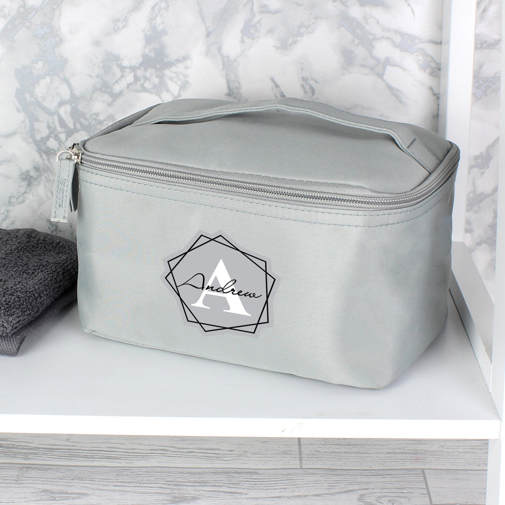 Personalised Geometric Initial Grey Vanity Bag