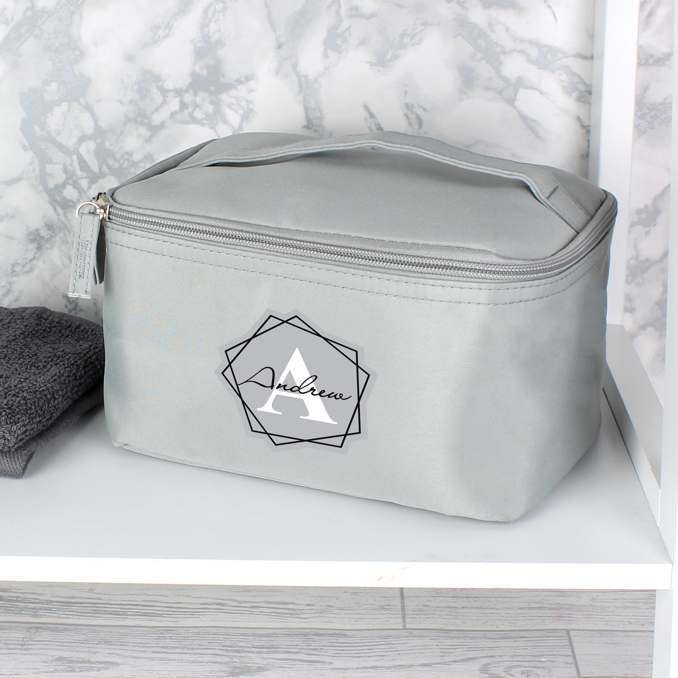 Personalised Geometric Initial Grey Vanity Bag