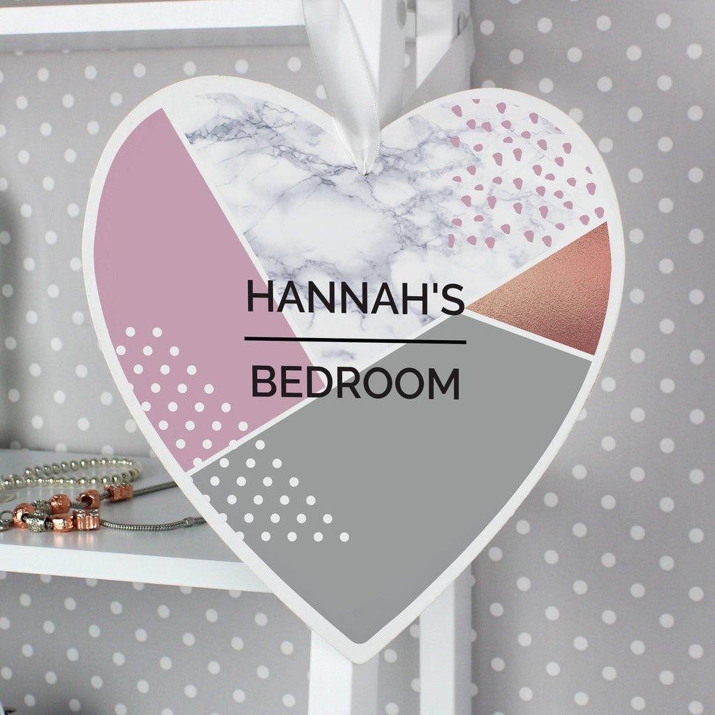 Personalised Geometric Large Wooden Heart Decoration