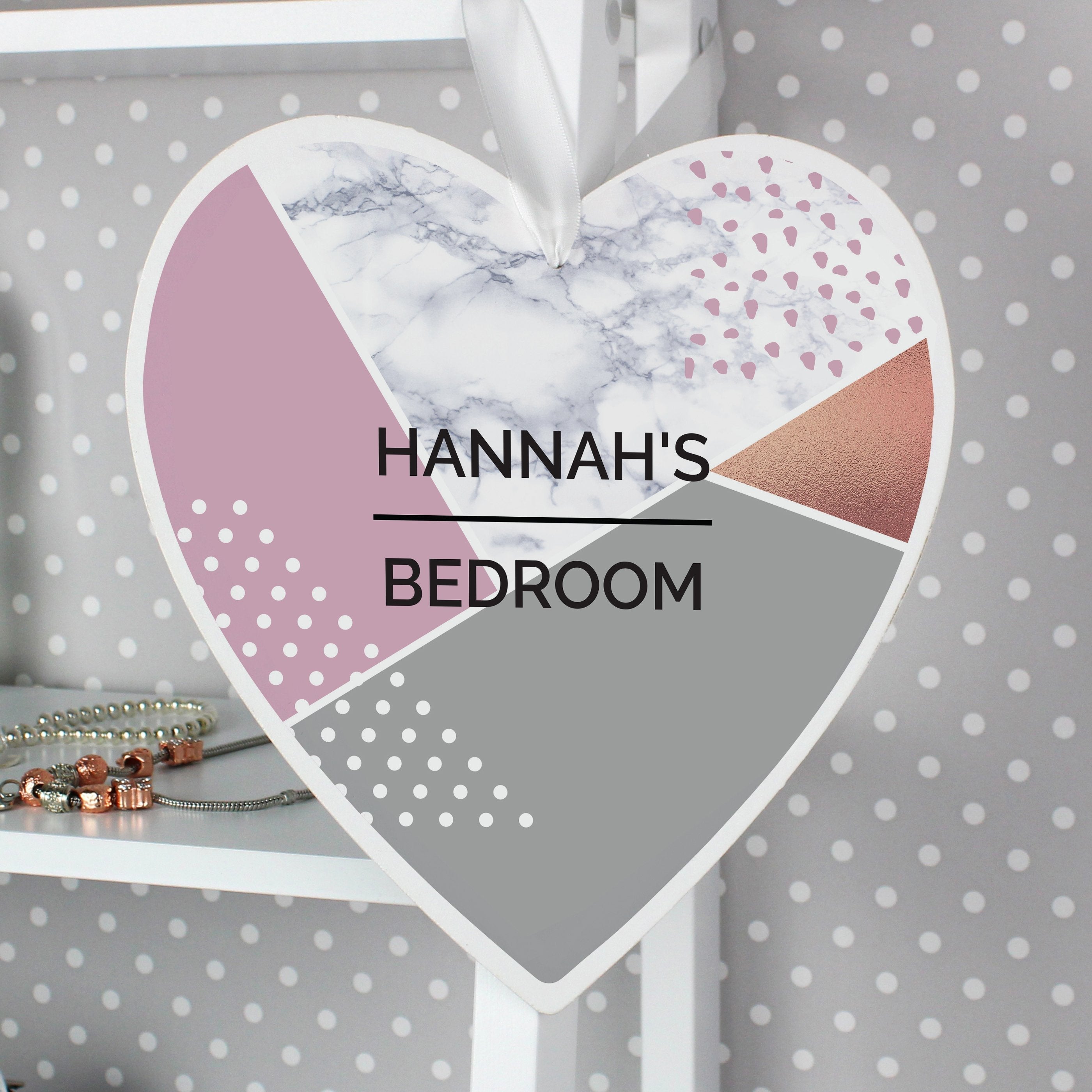 Personalised Geometric Large Wooden Heart Decoration