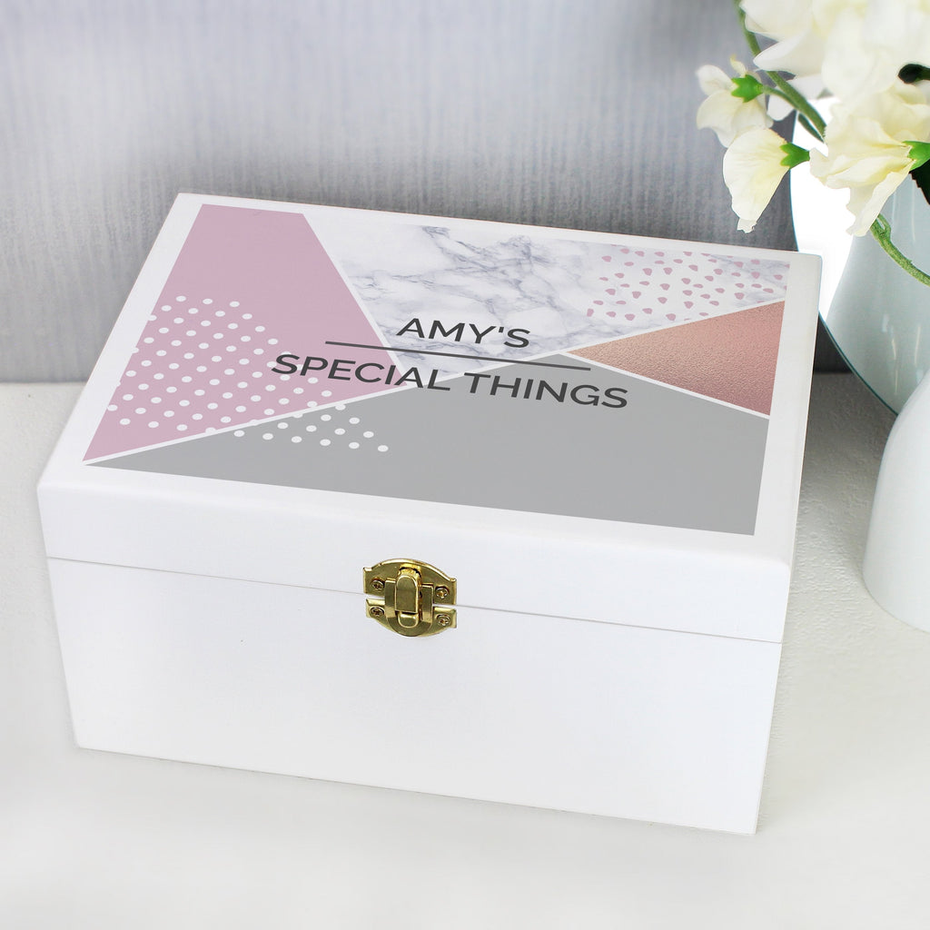 Personalised Geometric White Wooden Keepsake Box