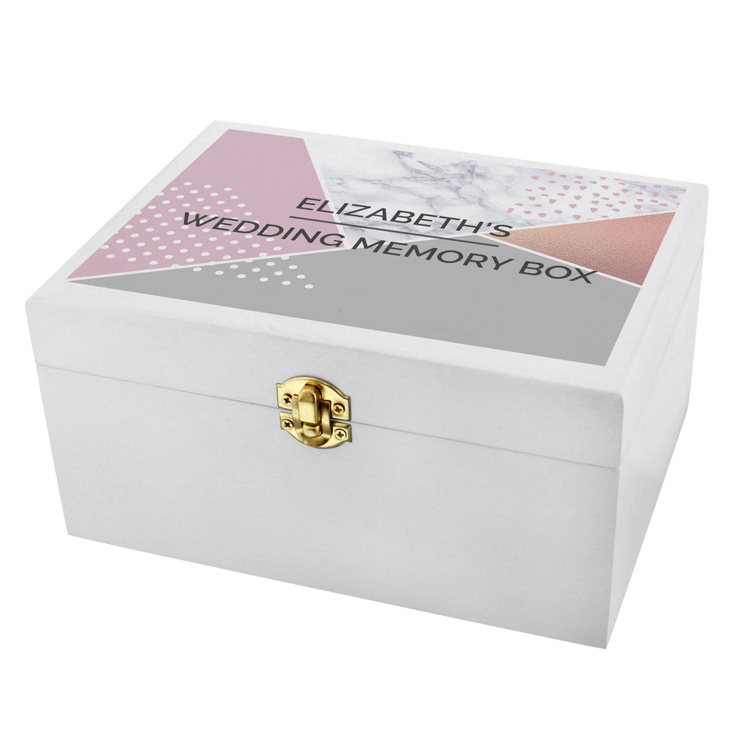 Personalised Geometric White Wooden Keepsake Box