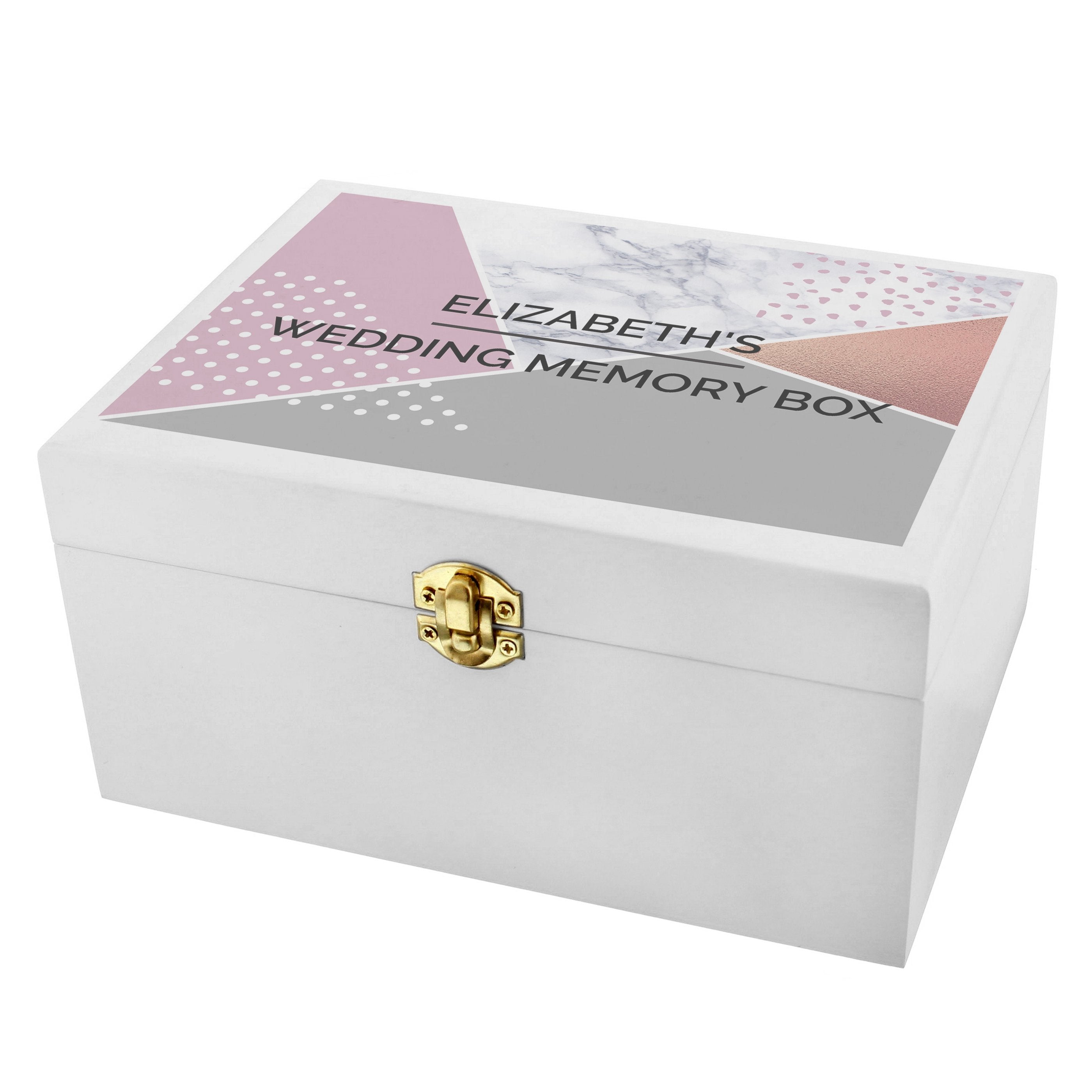 Personalised Geometric White Wooden Keepsake Box