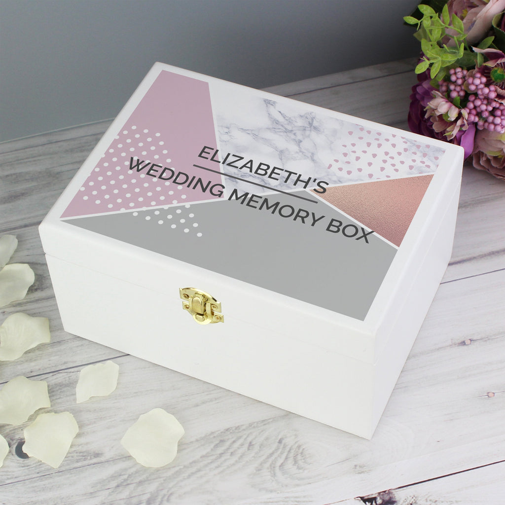 Personalised Geometric White Wooden Keepsake Box