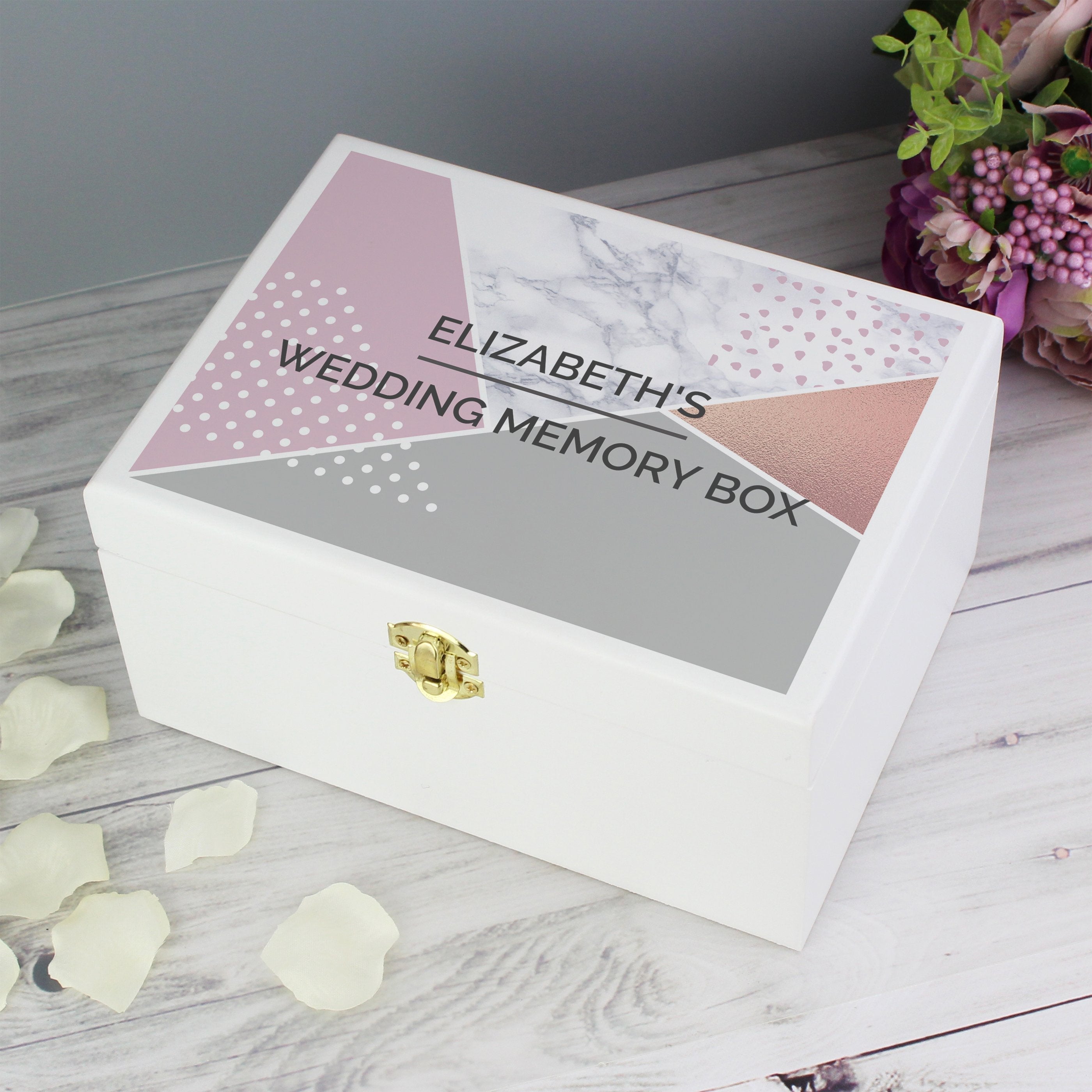 Personalised Geometric White Wooden Keepsake Box