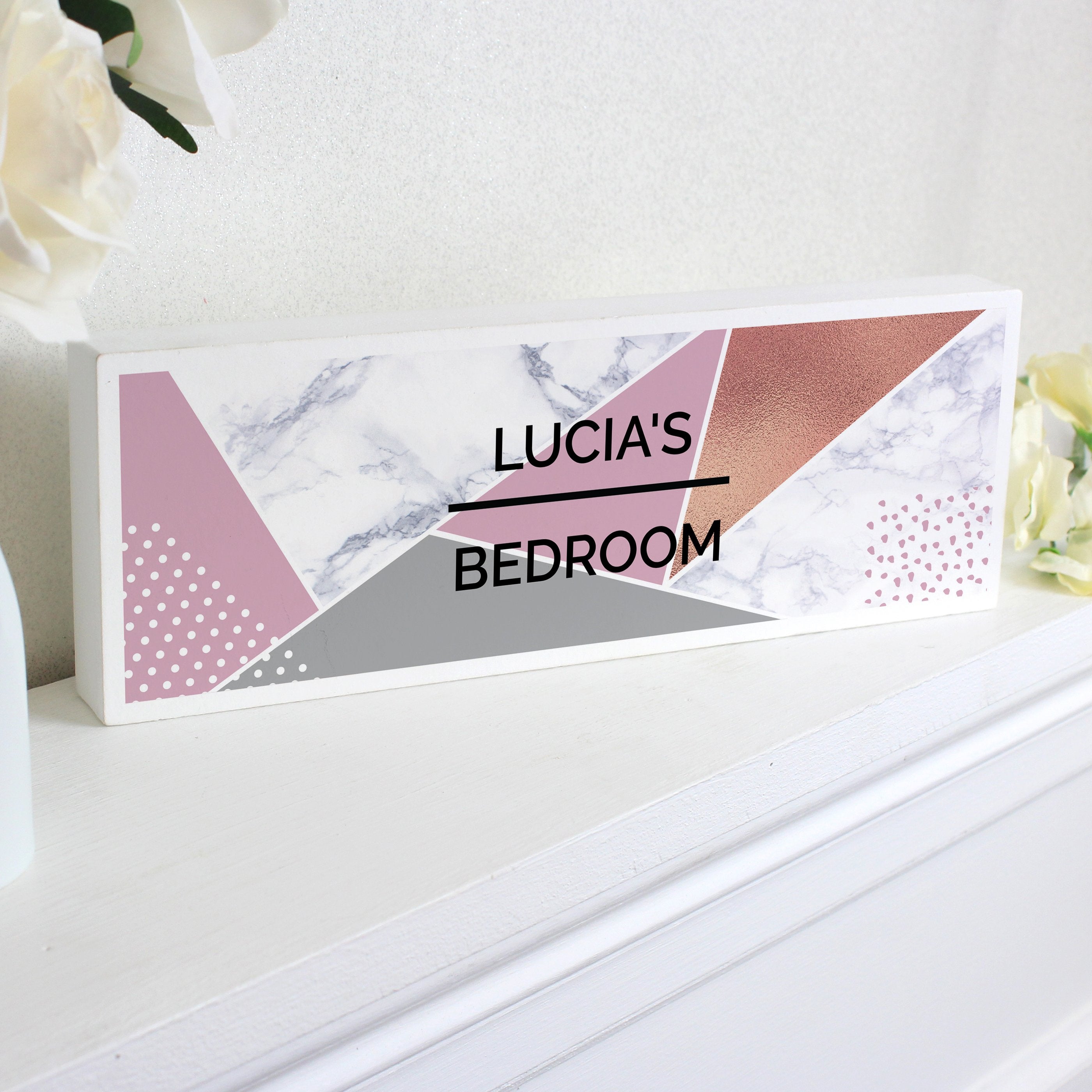 Personalised Geometric Wooden Block Sign
