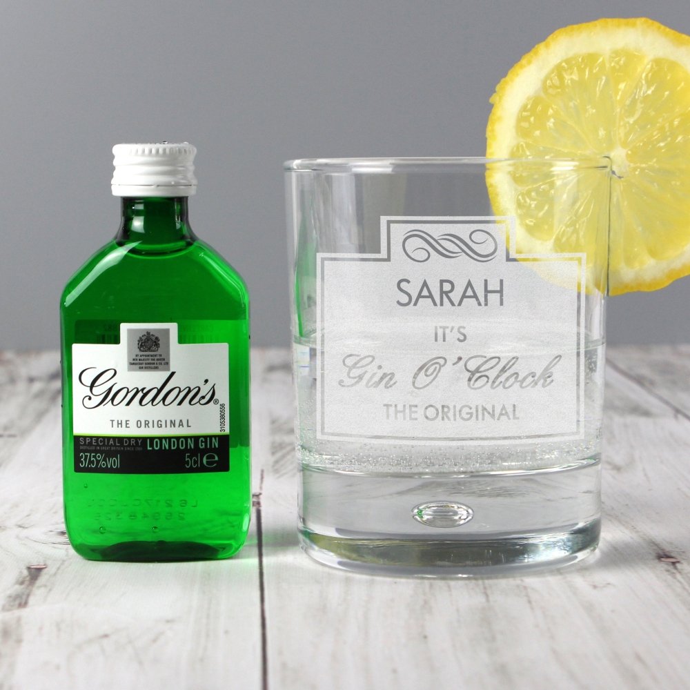 Personalised Gin Oclock Glass & Gin Miniature Set