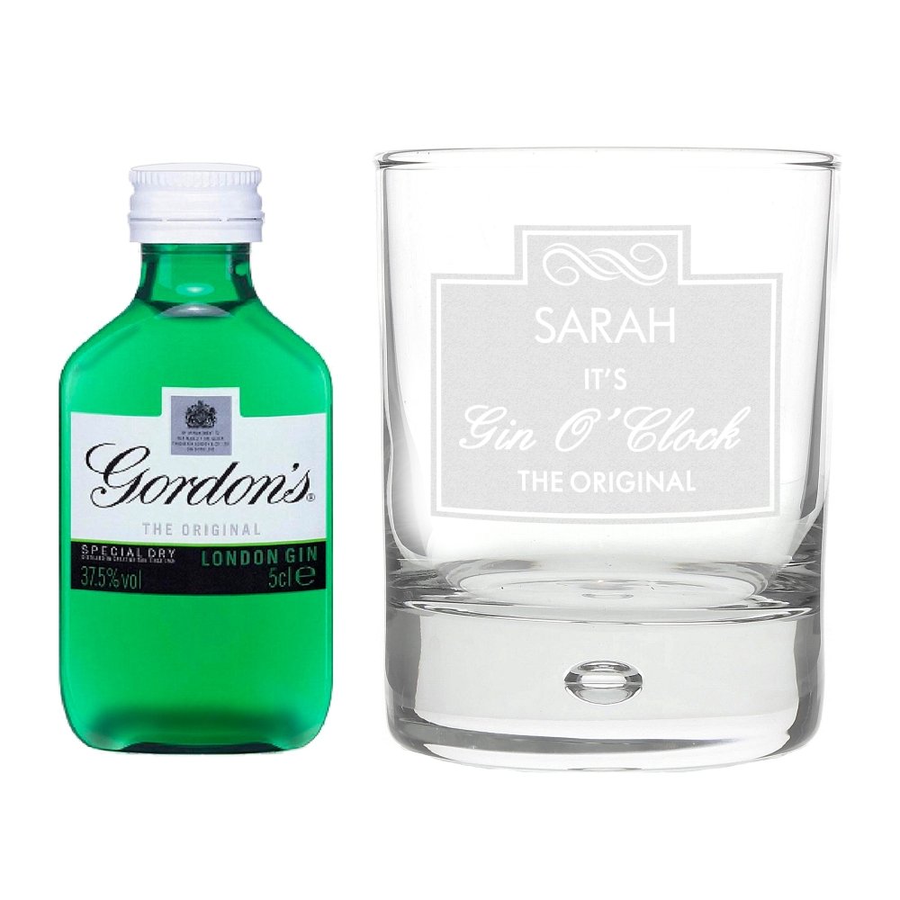 Personalised Gin Oclock Glass & Gin Miniature Set