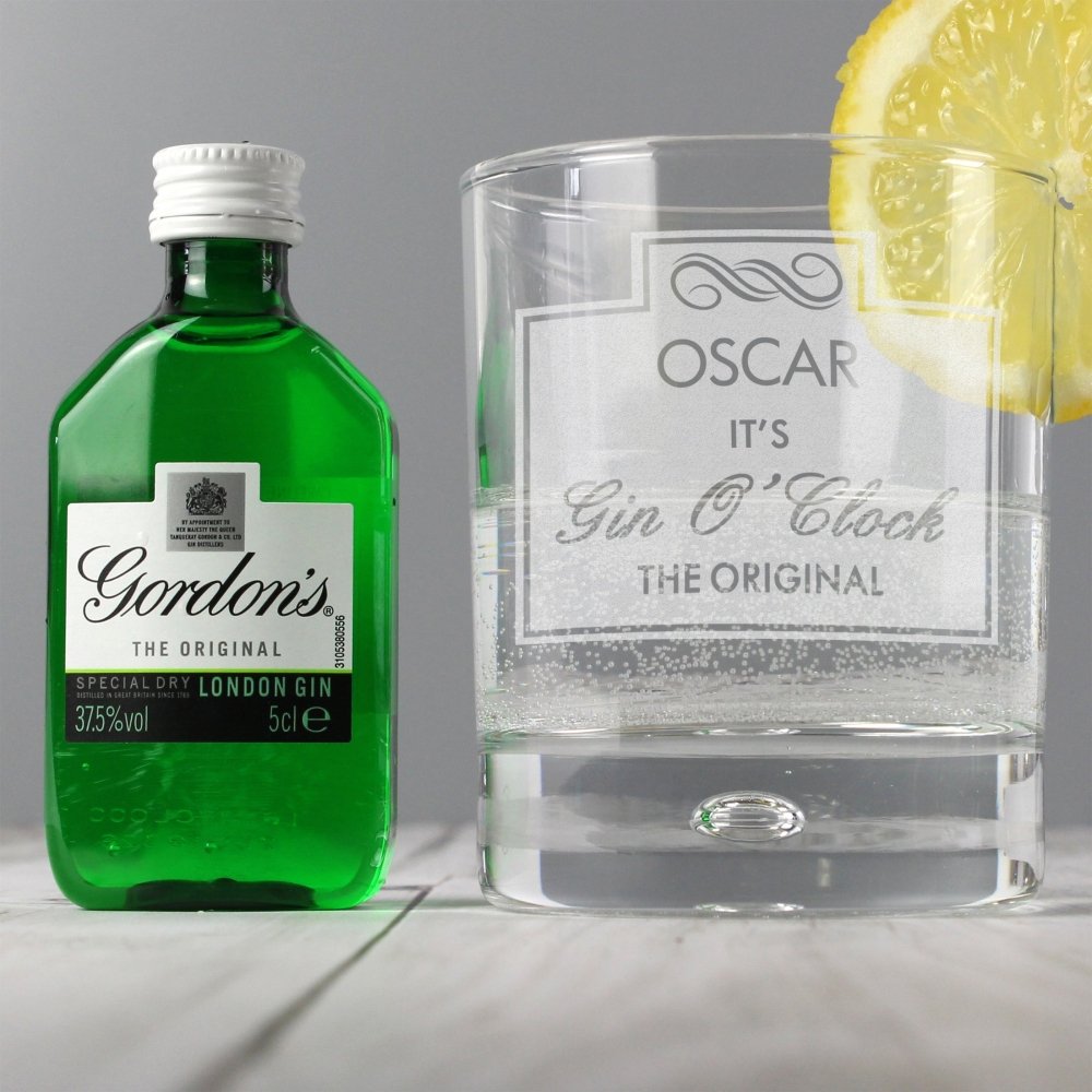 Personalised Gin Oclock Glass & Gin Miniature Set