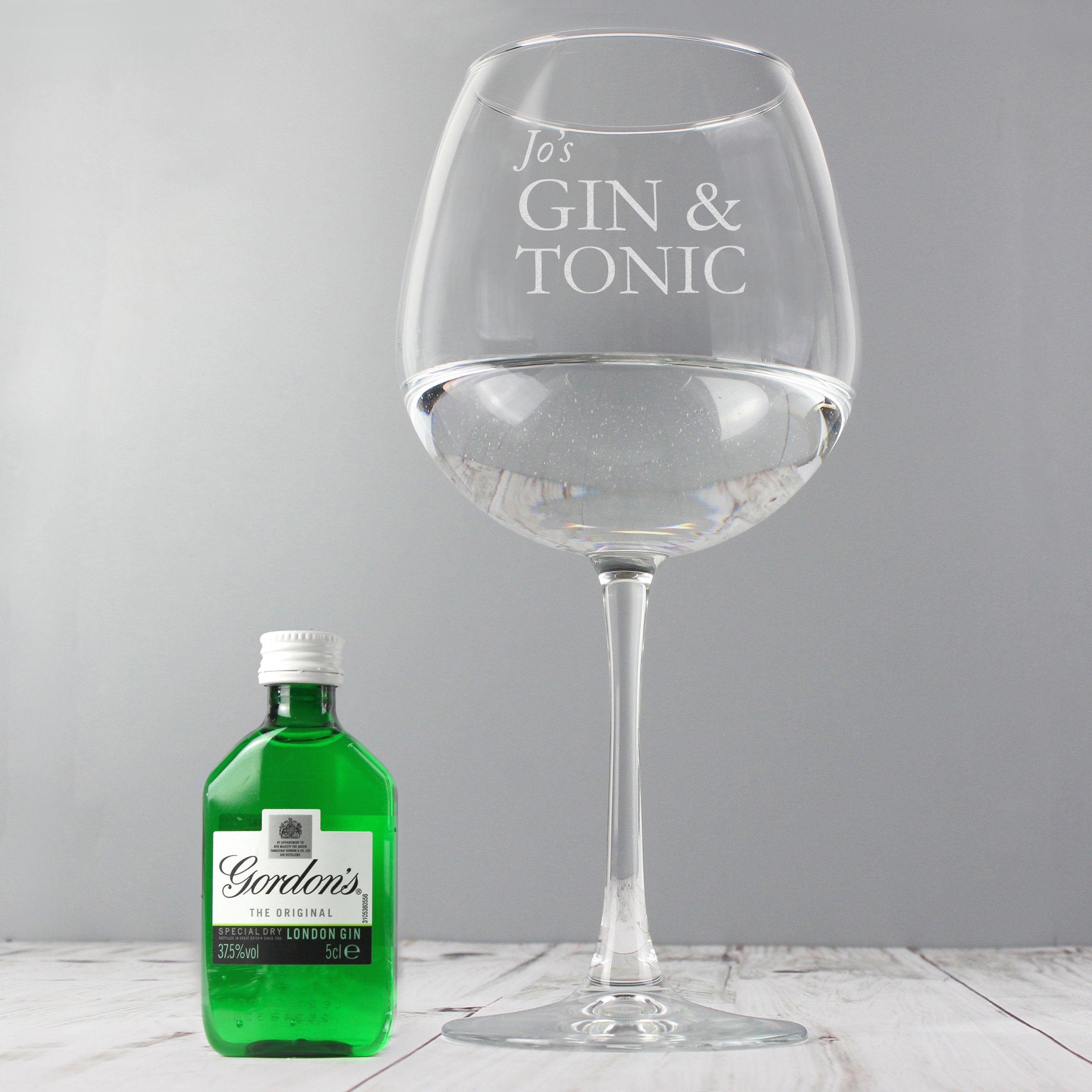 Personalised Gin & Tonic Balloon Glass With Gin Miniature Set