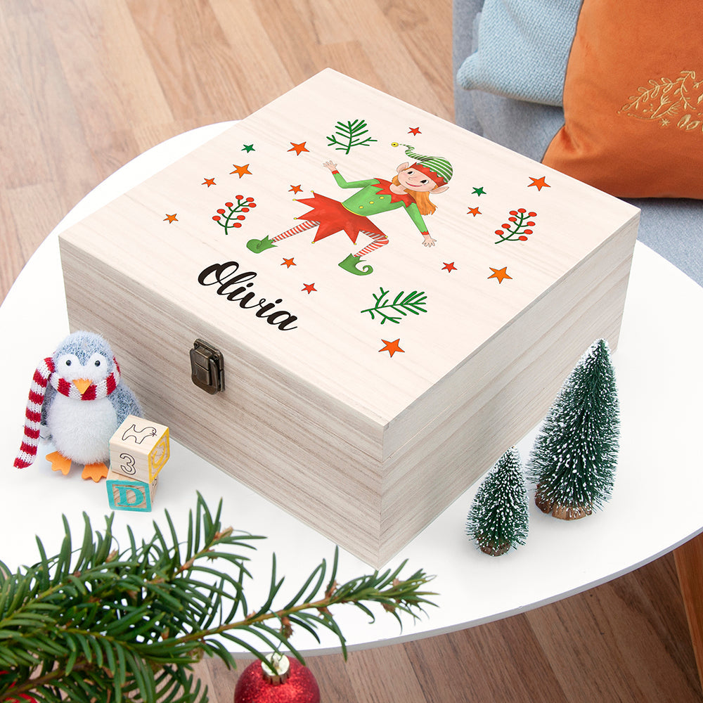 Personalised Personalised Girl Elf Christmas Eve Box