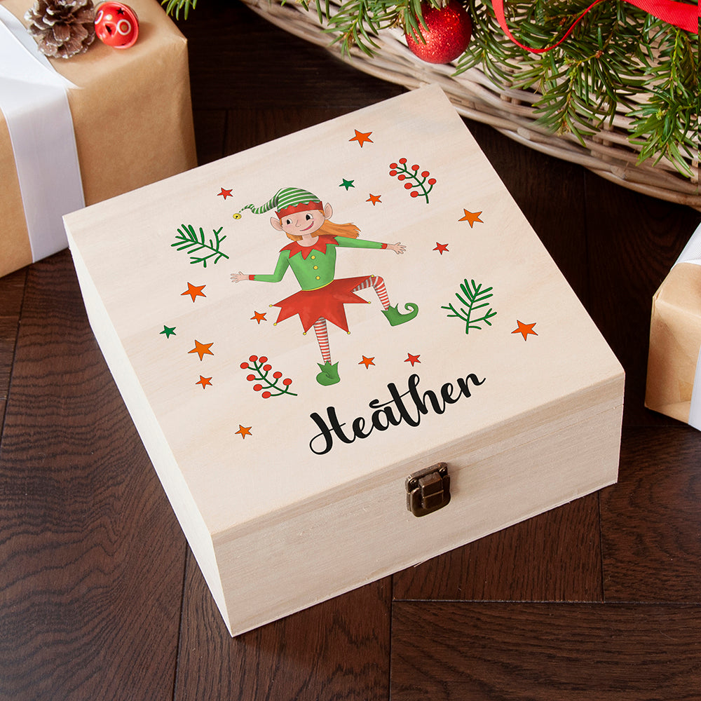 Personalised Personalised Girl Elf Christmas Eve Box