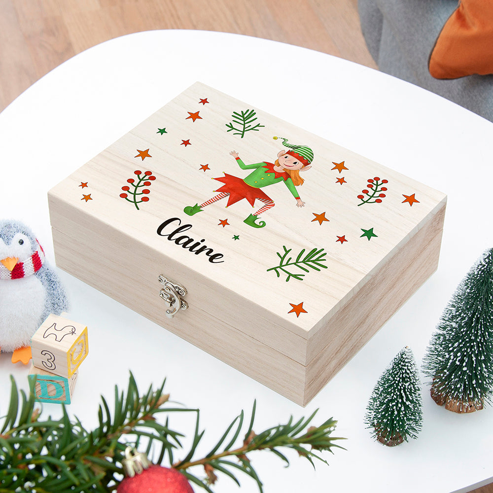 Personalised Personalised Girl Elf Christmas Eve Box