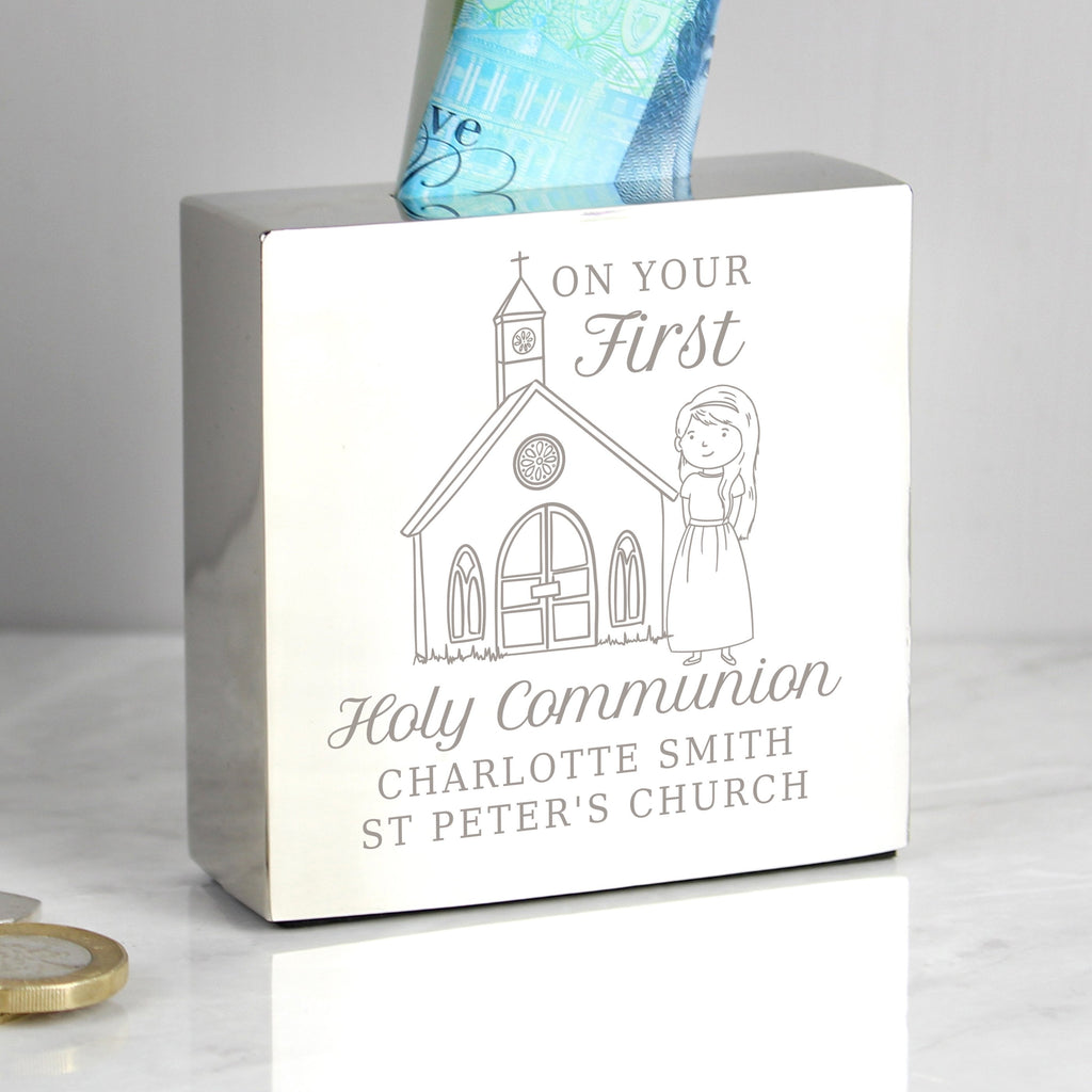 Personalised Girls First Holy Communion Square Money Box