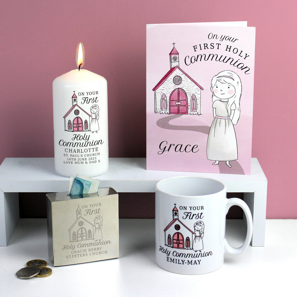 Personalised Girls First Holy Communion Square Money Box