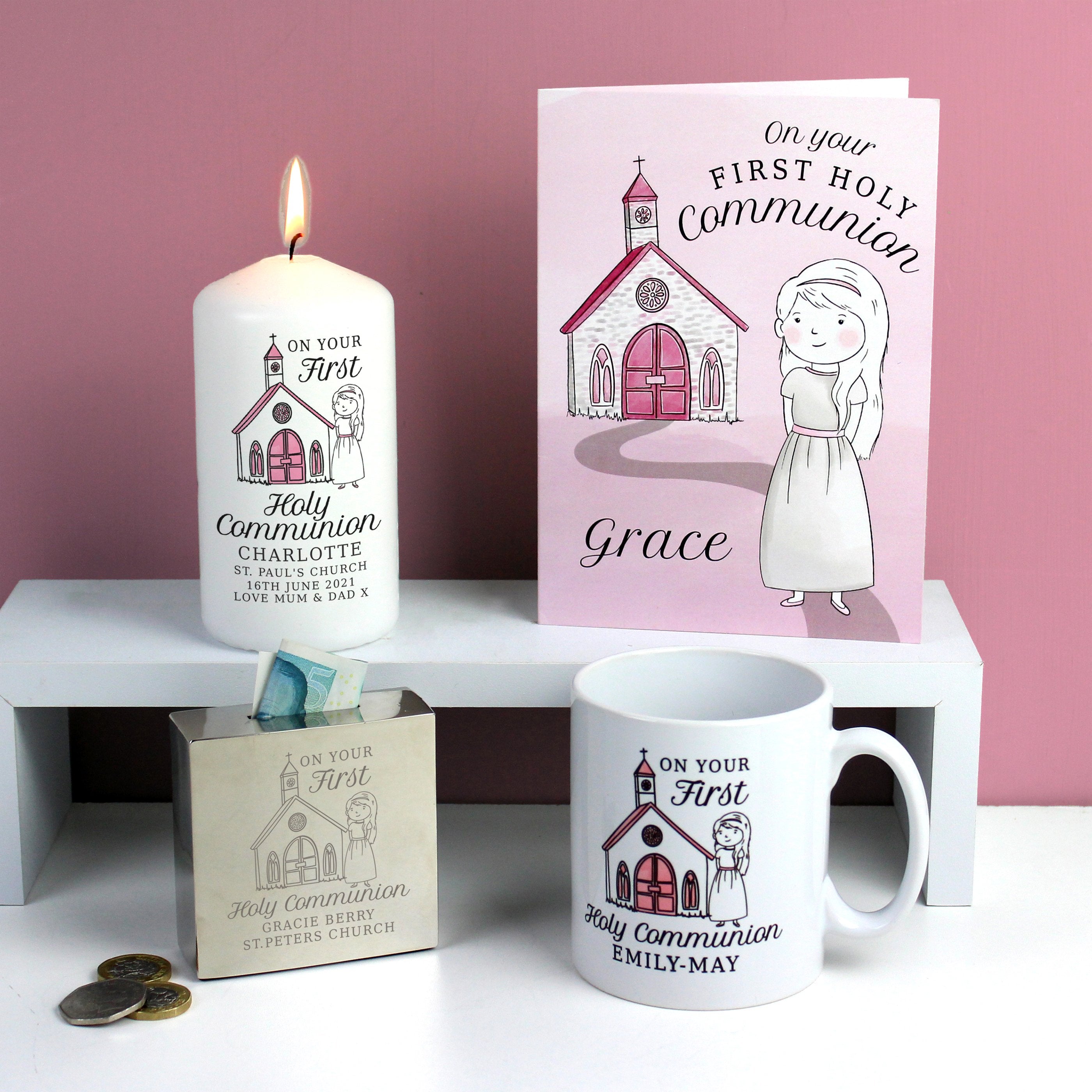 Personalised Girls First Holy Communion Square Money Box