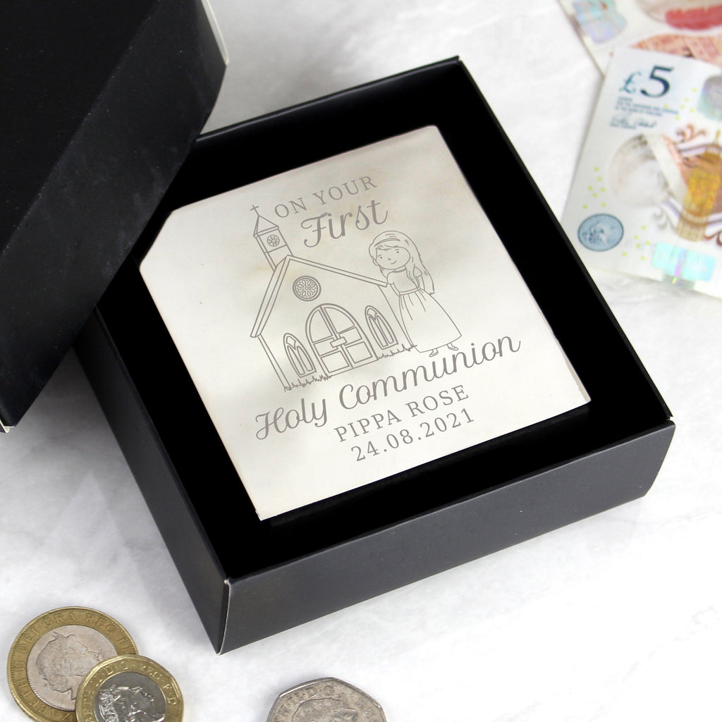 Personalised Girls First Holy Communion Square Money Box