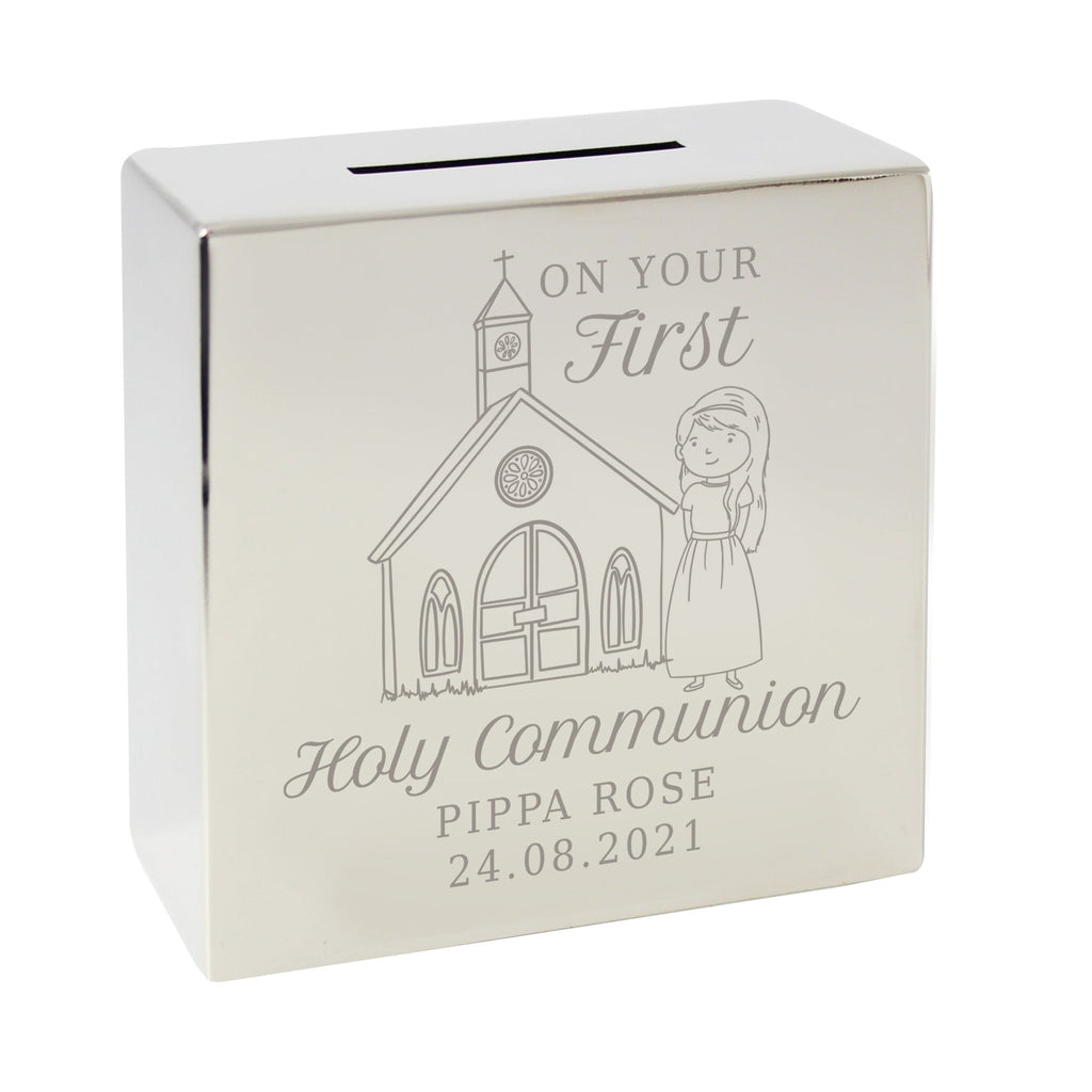 Personalised Girls First Holy Communion Square Money Box
