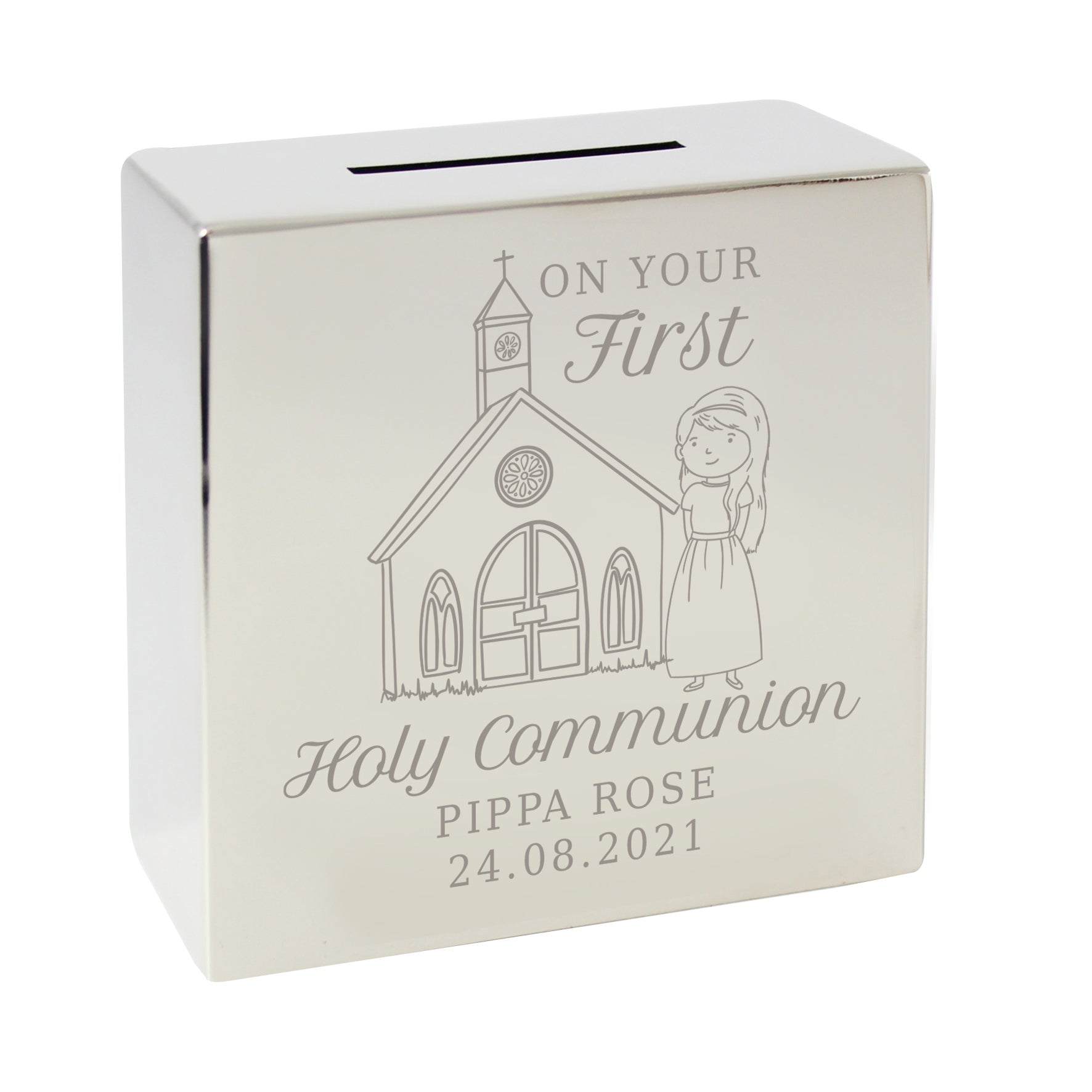 Personalised Girls First Holy Communion Square Money Box