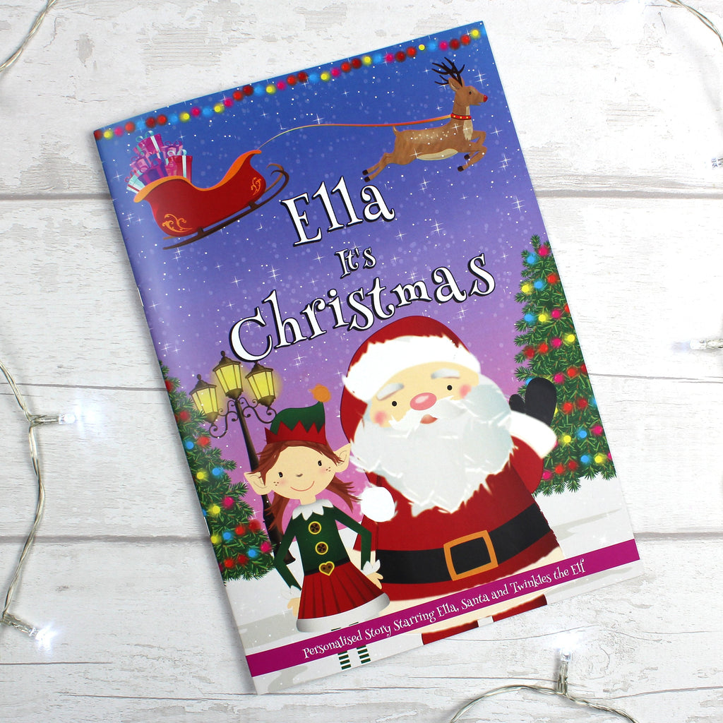 Personalised Girls "It's Christmas" Story Book, Featuring Santa And His Elf Twinkles
