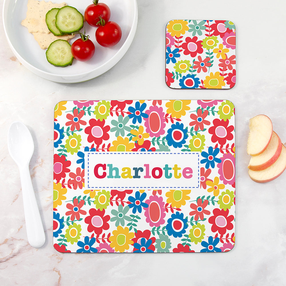 Personalised Personalised Girl's Patterned Placemat Set
