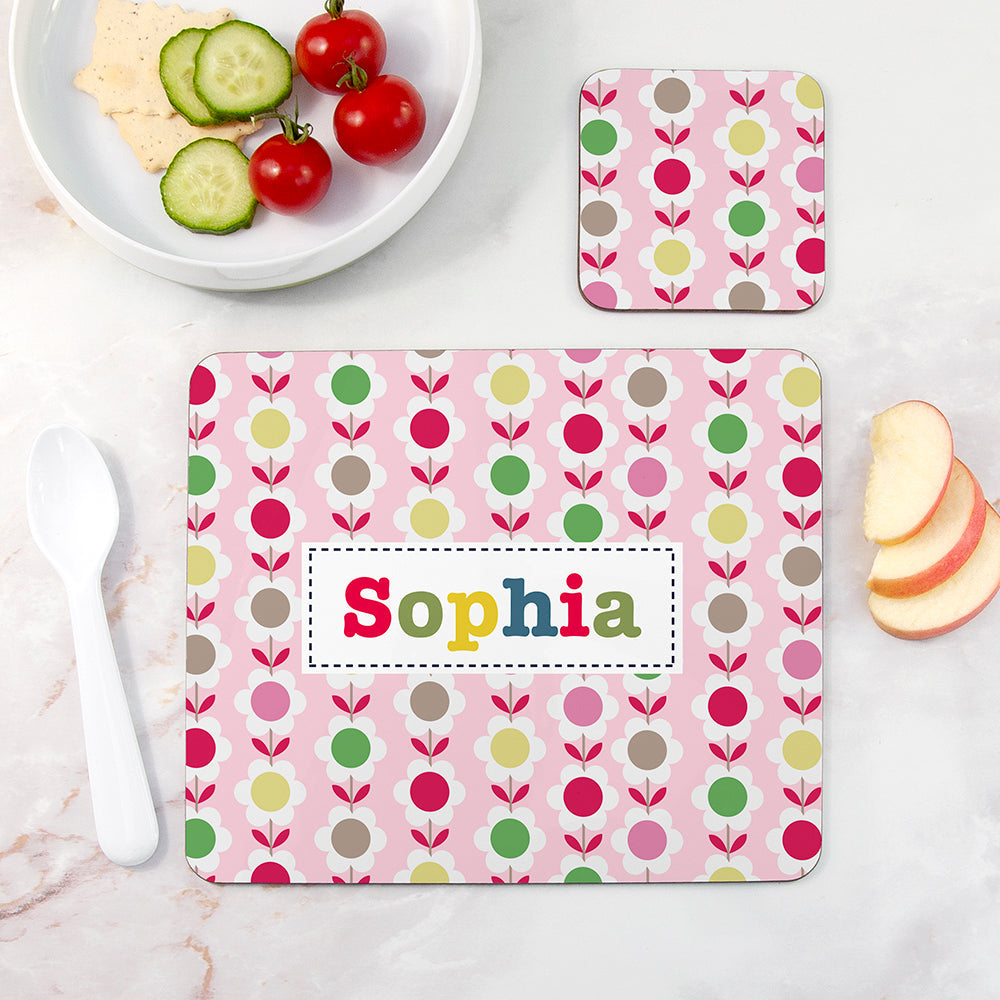 Personalised Personalised Girl's Patterned Placemat Set