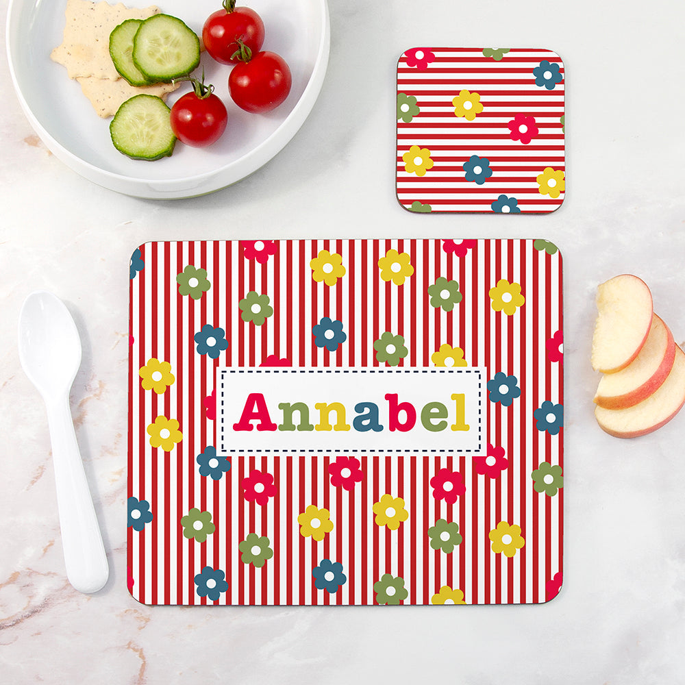 Personalised Personalised Girl's Patterned Placemat Set