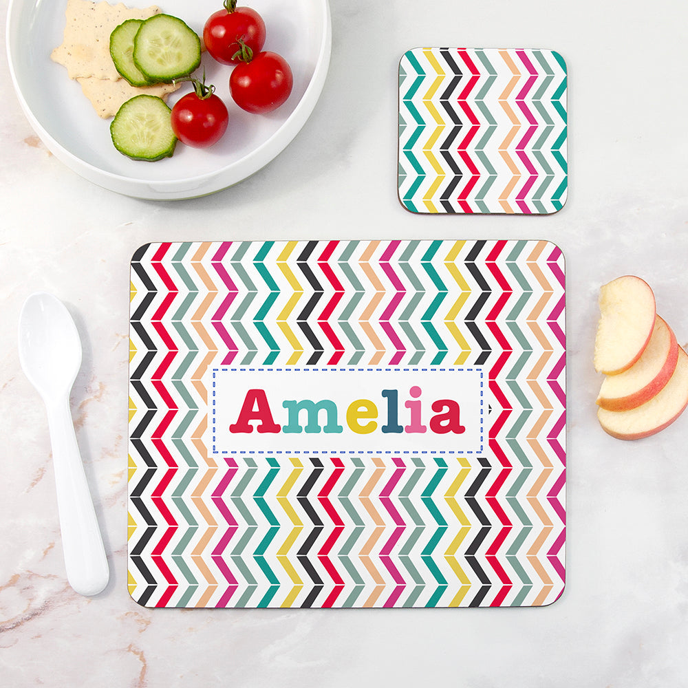 Personalised Personalised Girl's Patterned Placemat Set