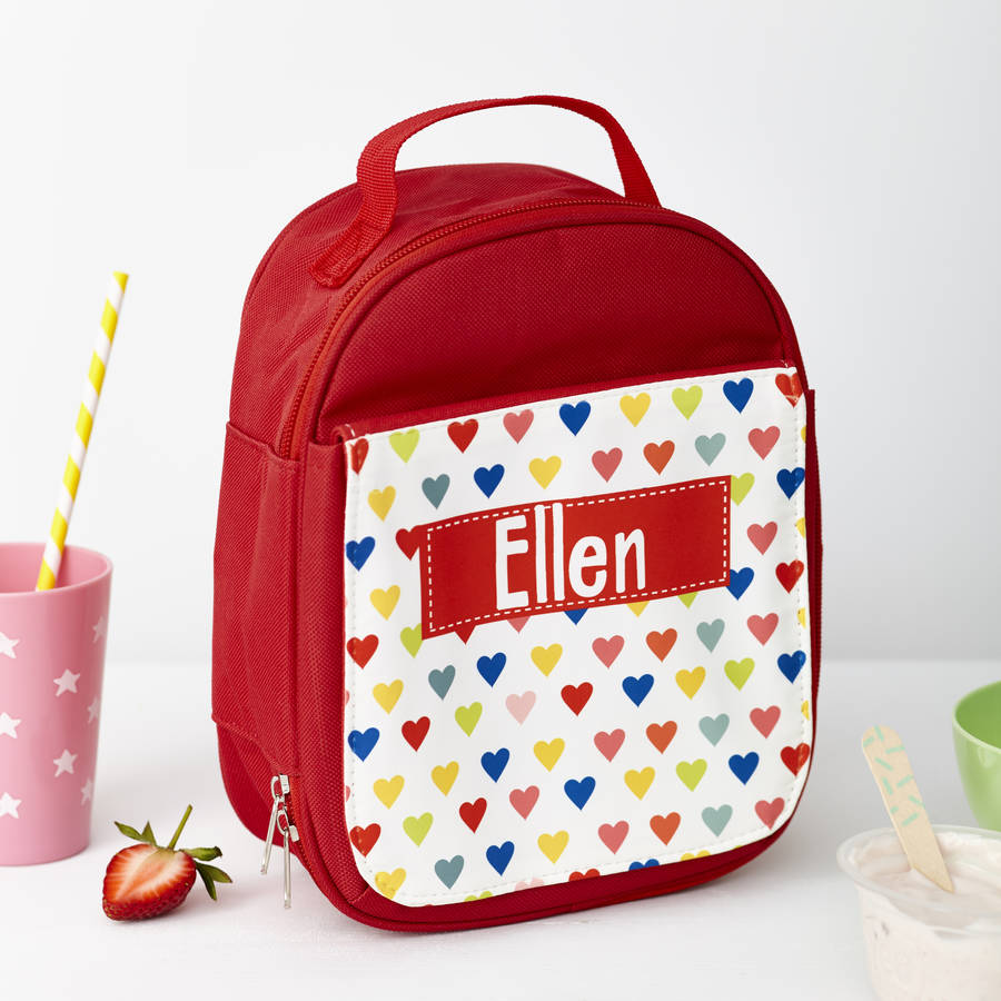 Personalised Personalised Girl's Red Patterned Lunch Bag