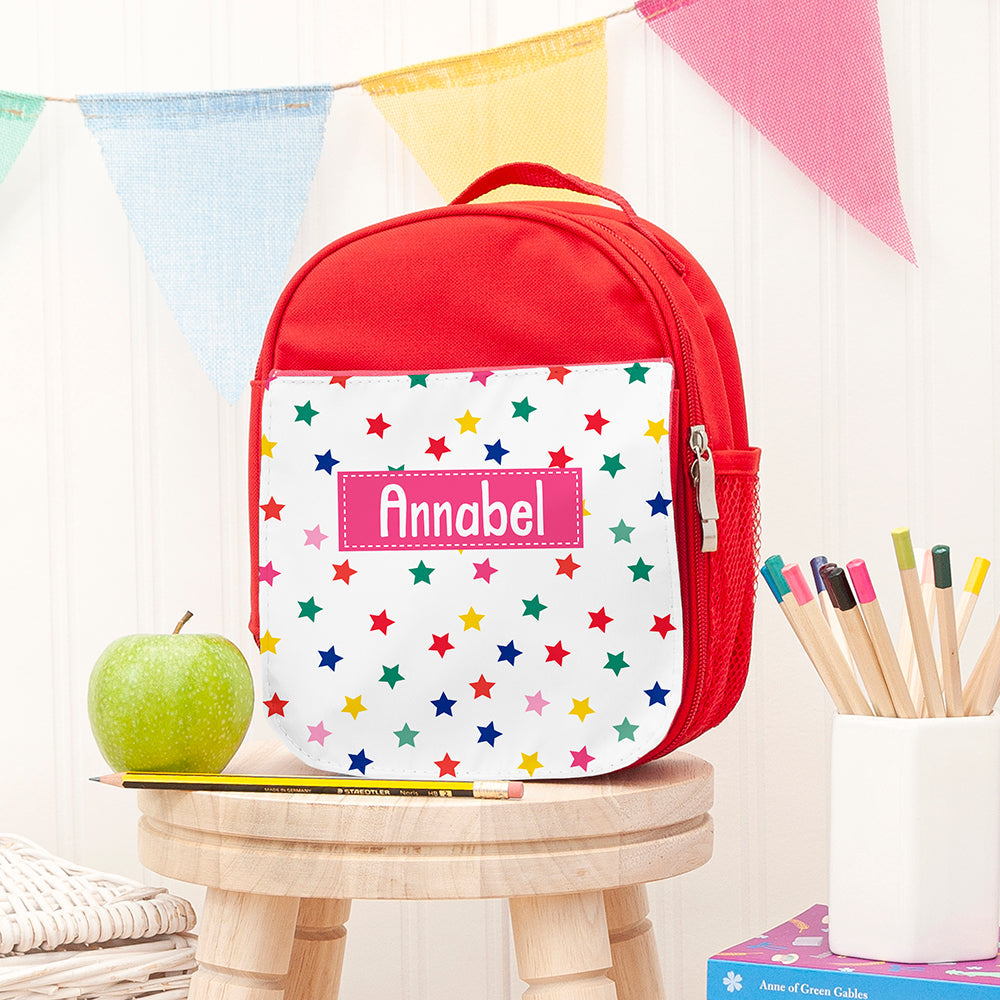 Personalised Personalised Girl's Red Patterned Lunch Bag