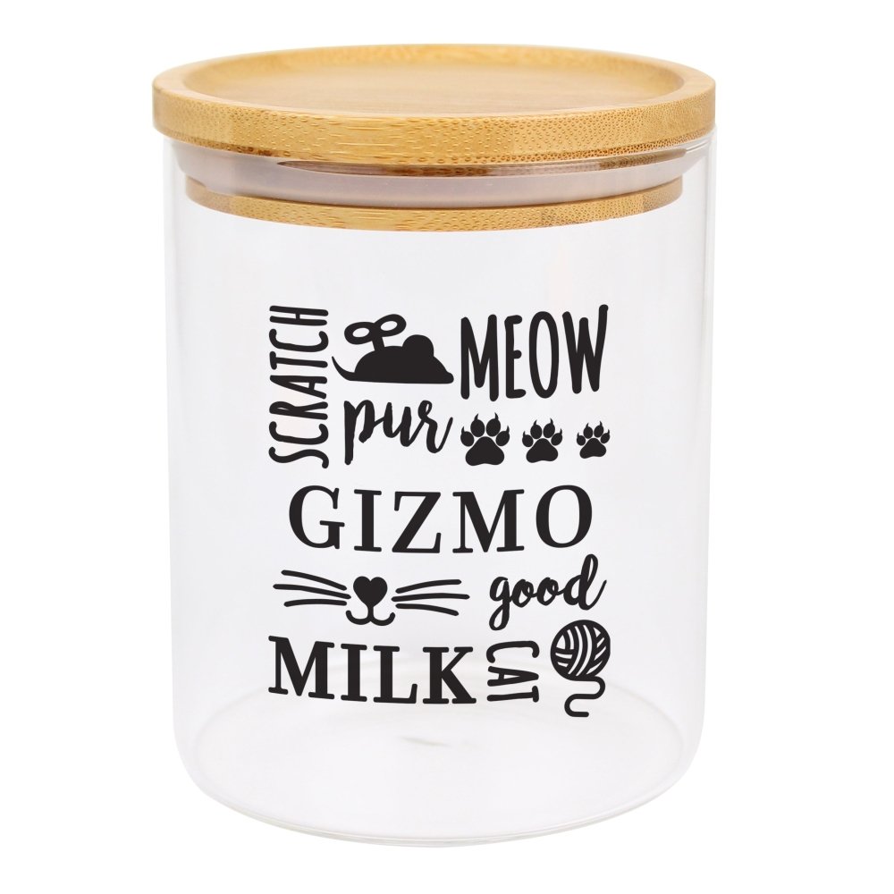 Personalised Glass Cat Treat Jar With Bamboo Lid