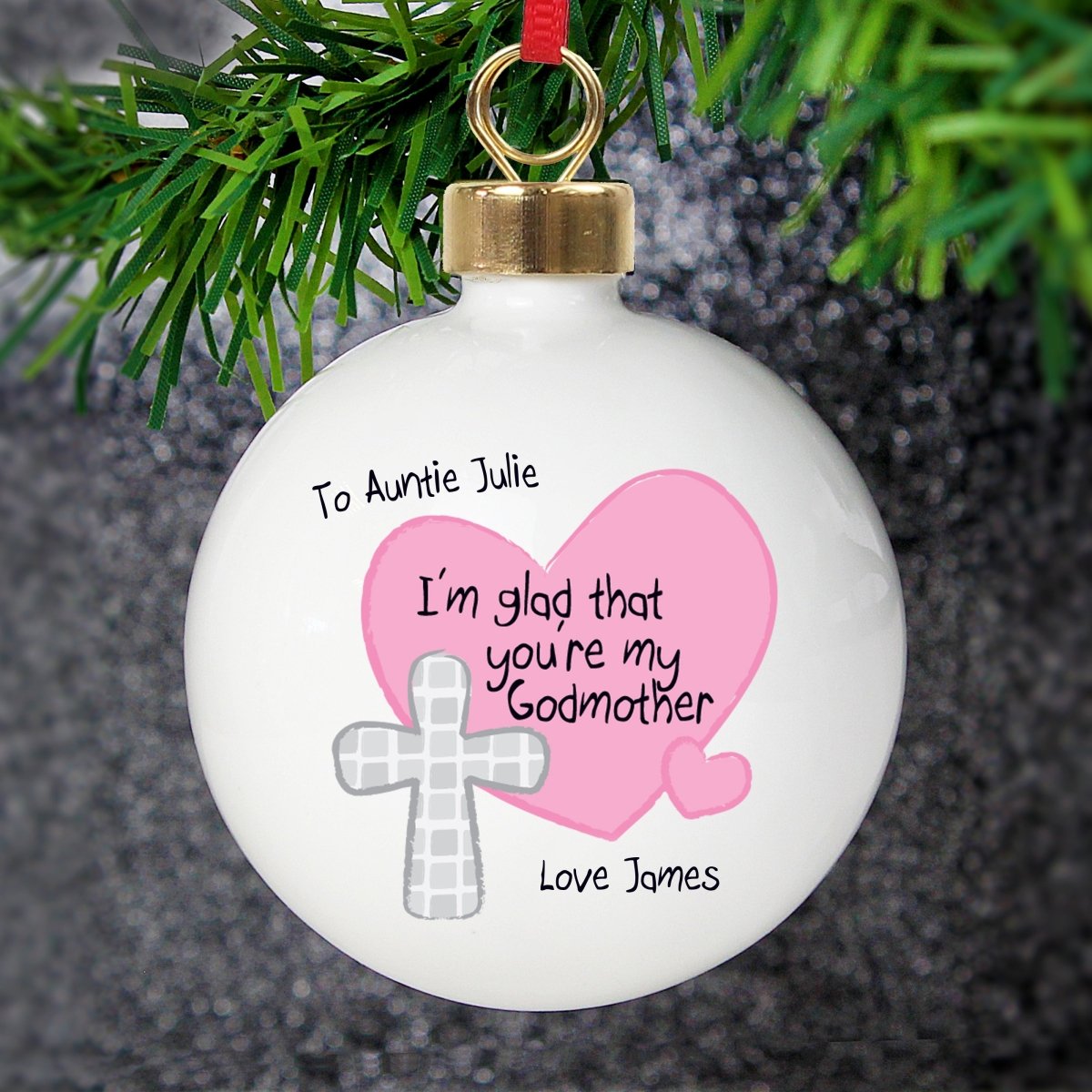 Personalised Godmother Bauble Pink