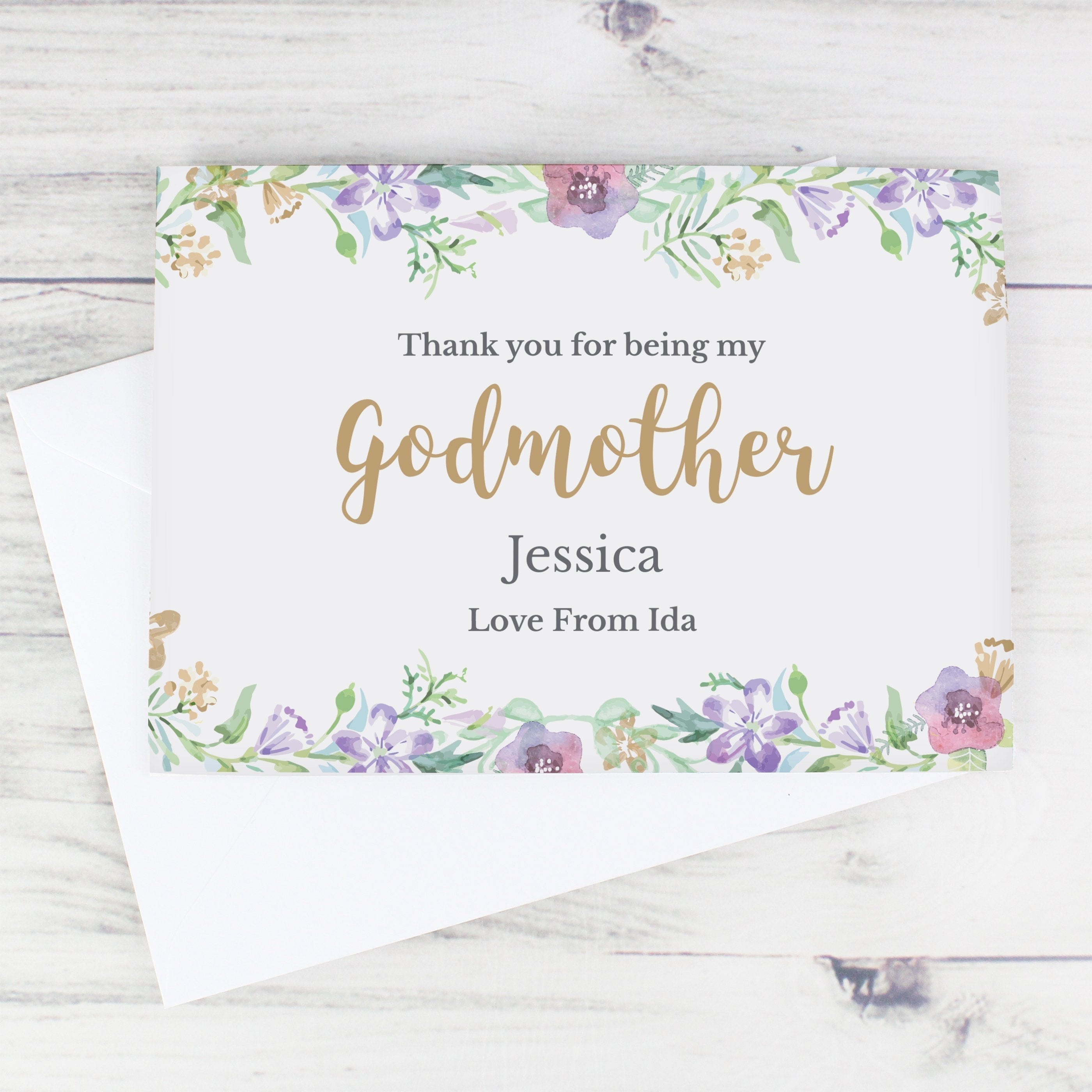 Personalised Godmother 'Floral Watercolour' Card